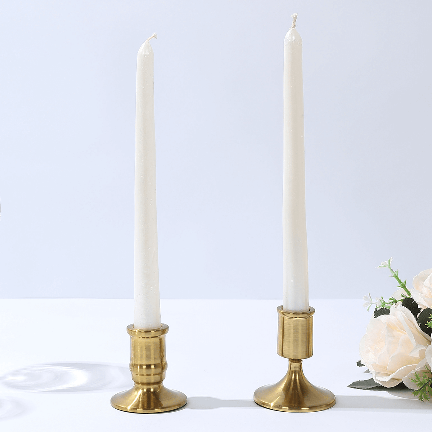 Set of 4 Metal Taper Candle Holders Vintage Gold with Sturdy Round Base - Traditional Pillar Candlestick Holders 2.5", 3"