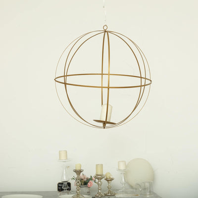 Hanging Sphere Candle Holder Gold Wrought Iron Event Display Accent - Centerpiece 24" - Linen Luxes