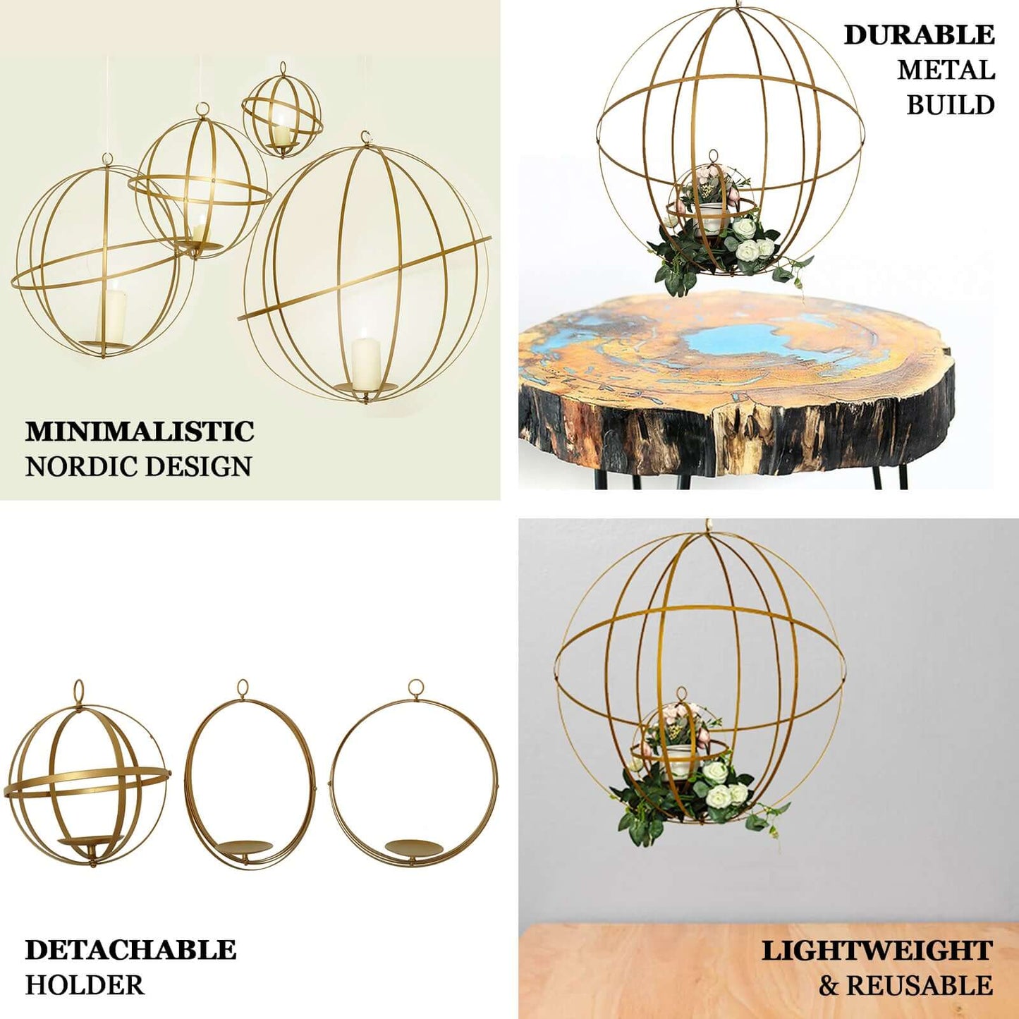 Hanging Sphere Candle Holder Gold Wrought Iron Wedding Decorative Ball - Centerpiece 18" - Linen Luxes