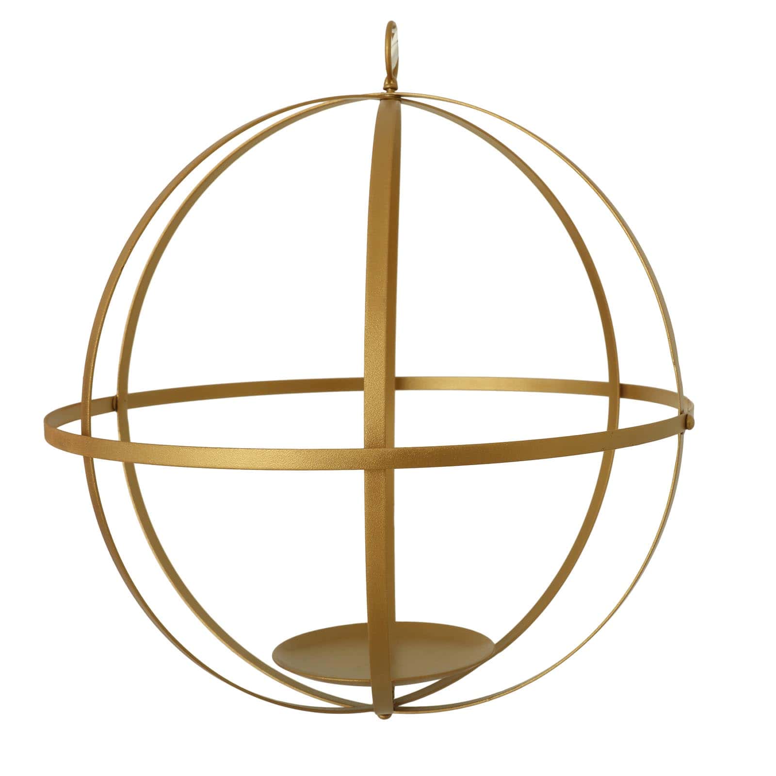 Hanging Sphere Candle Holder Gold Wrought Iron Wedding Decorative Ball - Centerpiece 18" - Linen Luxes