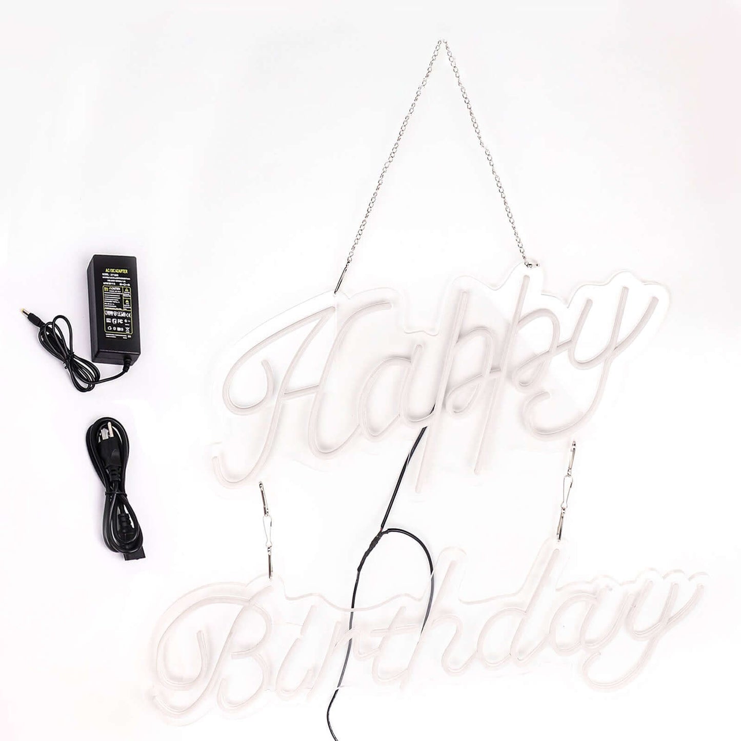 32" Happy Birthday Neon Light Sign, LED Reusable Wall DÃ©cor Lights With 5ft Hanging Chain