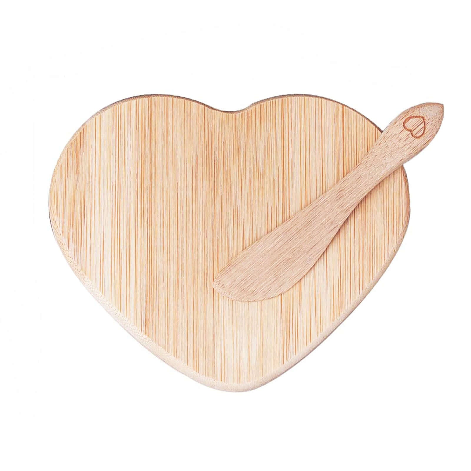 Heart Shaped Bamboo Brie Cheese Board and Knife Set Party Favor with Clear Gift Box, Ribbon & Thank You Tag - Linen Luxes