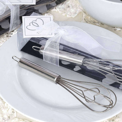 Heart Shaped Stainless Steel Whisk Party Favor With Free Gift Box, Ribbon & Thank You Tag - Linen Luxes