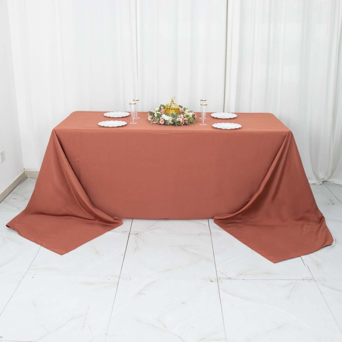 Premium Polyester 90"x156" Rectangle Tablecloth Terracotta (Rust) - Seamless 220GSM Stain-Resistant Table Cover