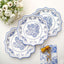 25-Pack Paper Dessert Plates in White with Light Blue Damask Floral Print & Scallop Rim - Stylish Disposable 300GSM Floral Salad Appetizer Plates 8"