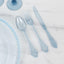 72 Pcs Plastic Silverware Set in Baroque Style Transparent Dusty Blue - Heavy Duty Disposable Knife, Fork, and Spoon Set