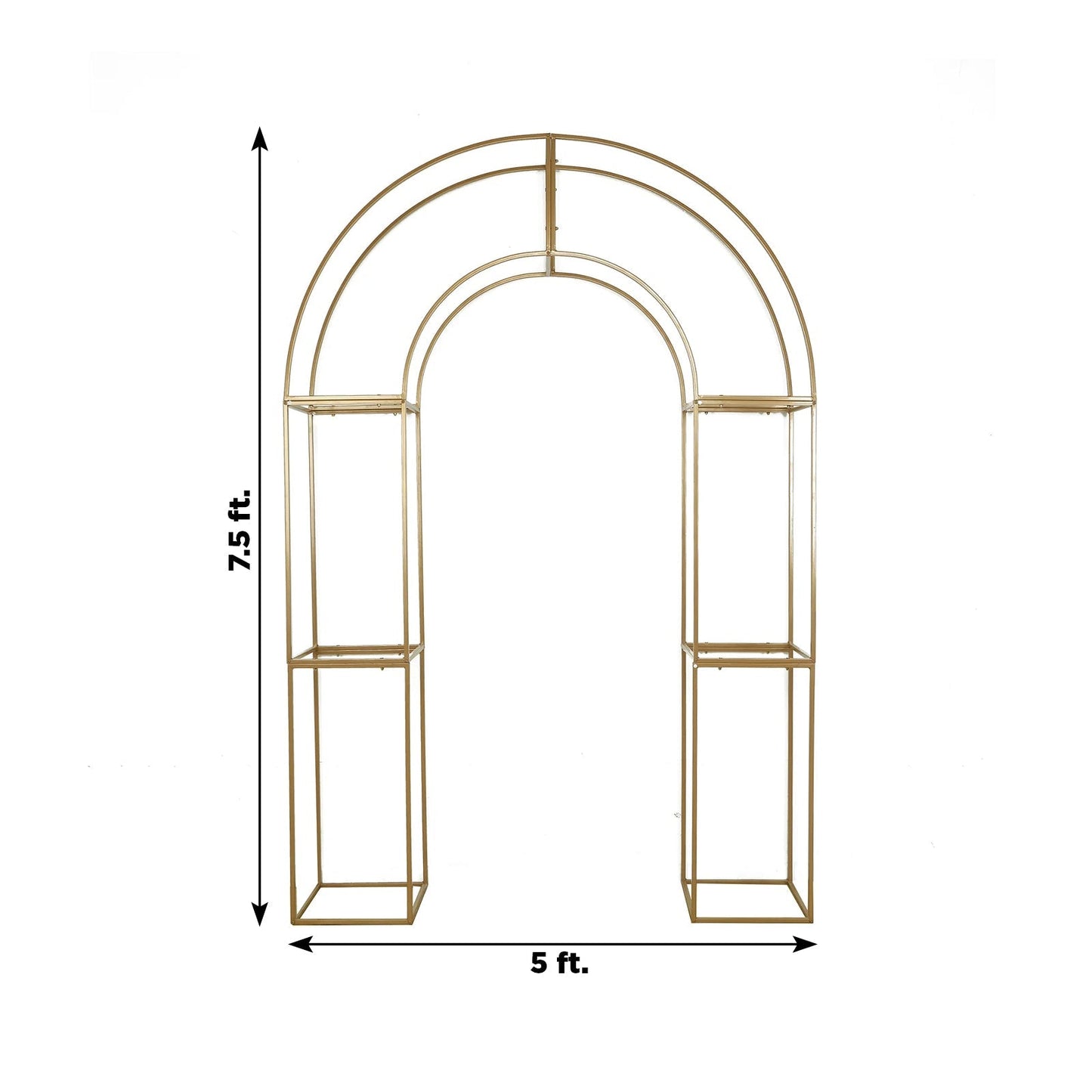 7.5ft Gold 3D Metal Wedding Arch Backdrop Stand with Round Top, Heavy-Duty Floral Balloon Frame for Elegant Parties