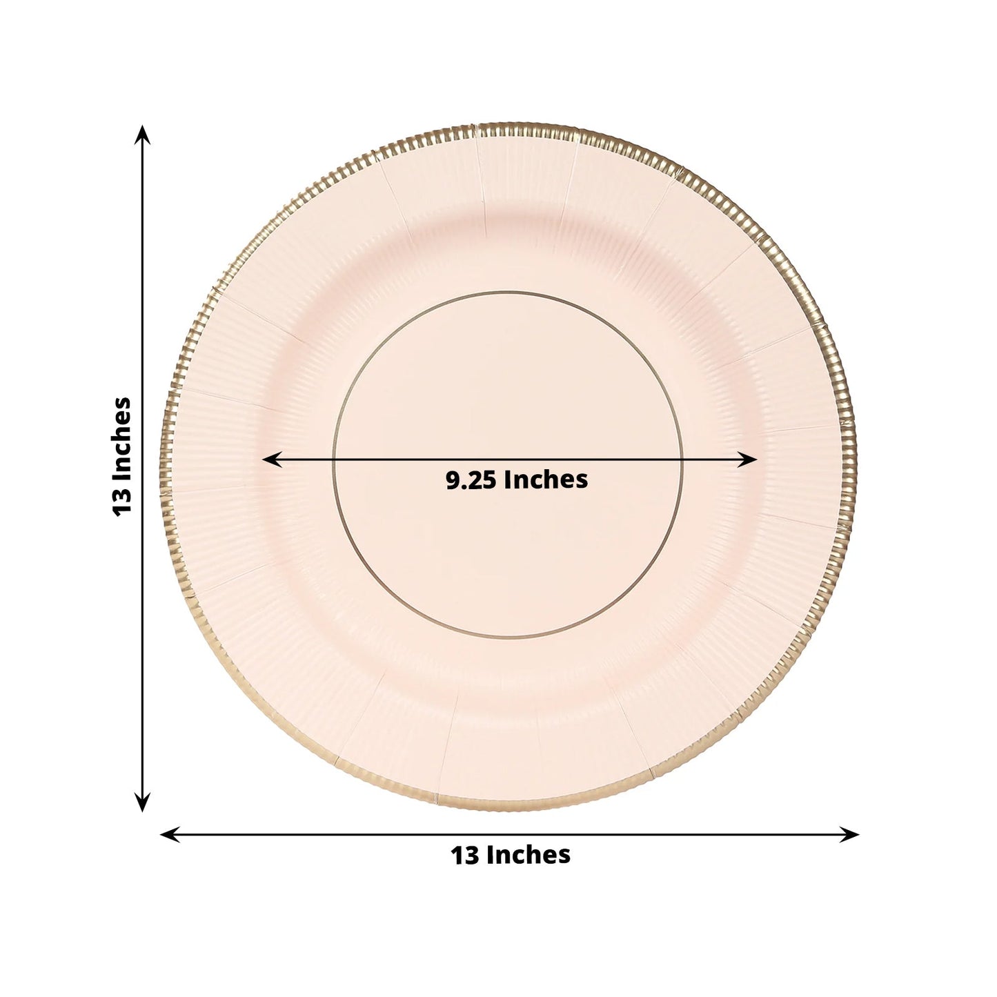 25-Pack Disposable Round Charger Plates in Blush Sunray Design with Gold Rim - 350GSM Heavy Duty Paper Chargers 13"