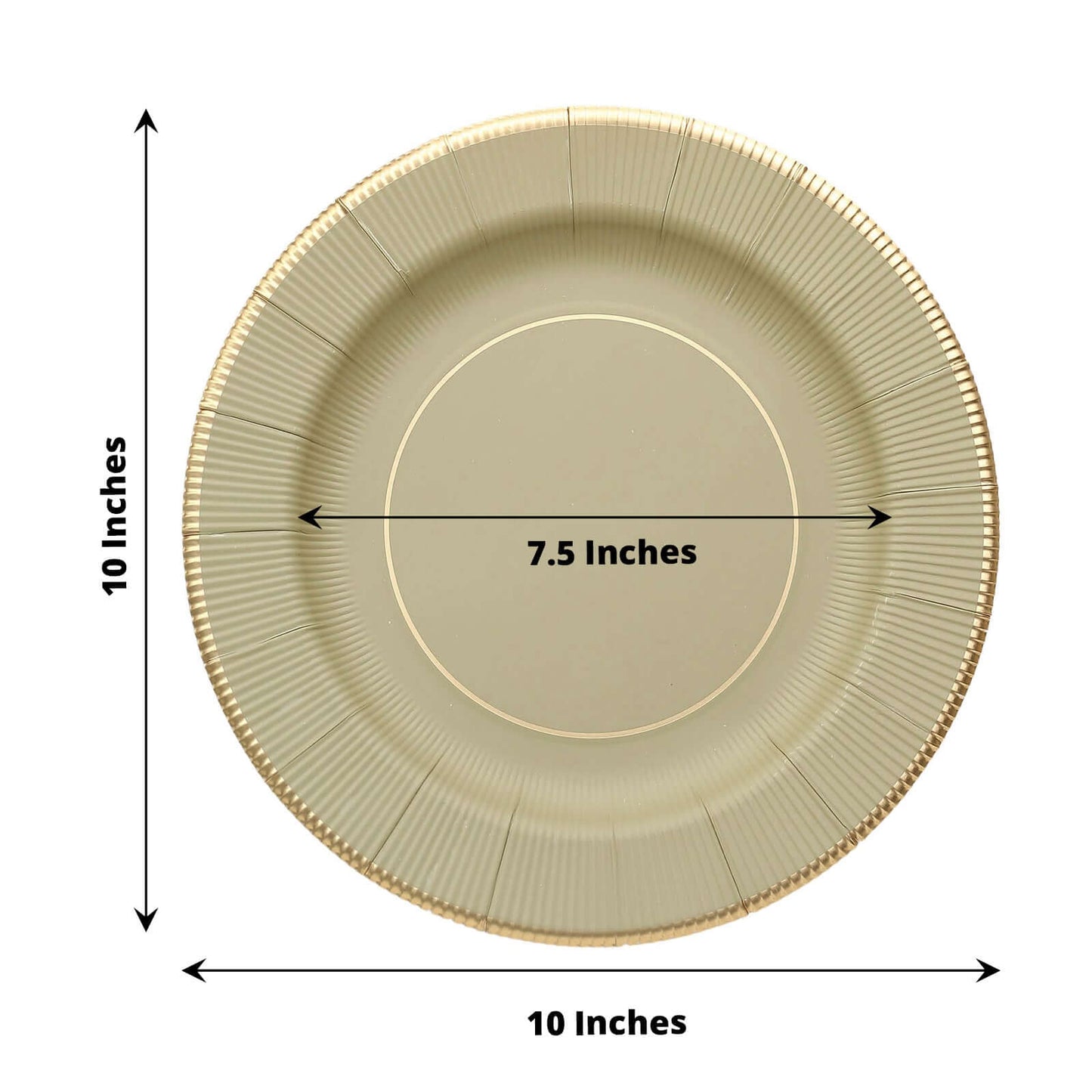 25-Pack Paper 10" Round Dinner Plates in Khaki Sunray Design with Gold Rim - Disposable Heavy Duty 350GSM Party Plates