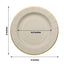 25-Pack Paper 8" Round Dessert Plates in Taupe Sunray Design with Gold Rim - Disposable Heavy Duty 350GSM Appetizer Salad Plates