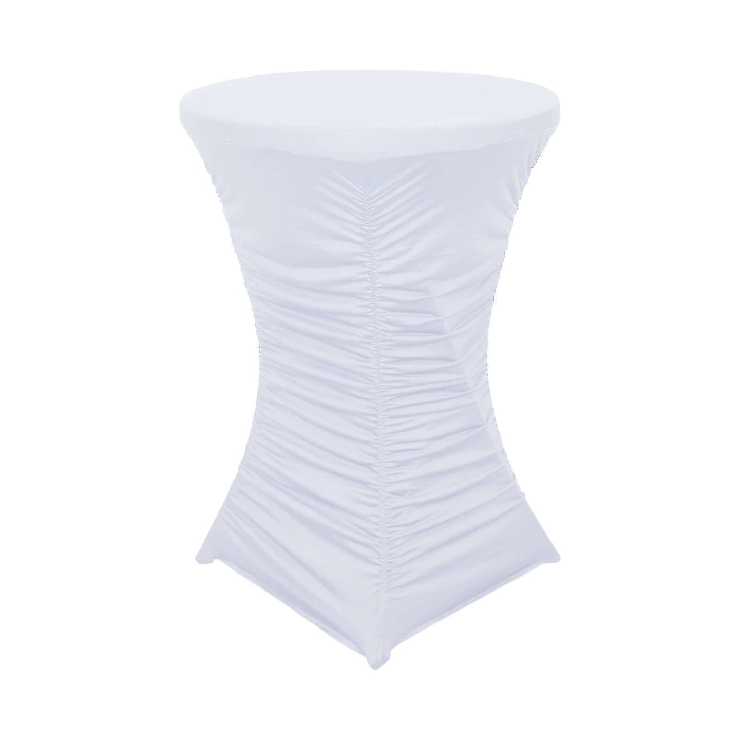 Heavy Duty Spandex 30" Fitted Round Cocktail Table Cover White Ruched Pleated - Durable Stretch Design