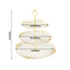 3-Tier Clear Plastic Cupcake Tower Stand with Gold Embossed Baroque Rim, 13" Round Cake Dessert Holder Display Stand Tiered Serving Tray with Top Handle