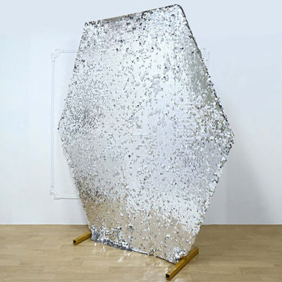 8ftx7ft Silver Big Payette Sequin Sparkly Hexagon Backdrop Stand Cover