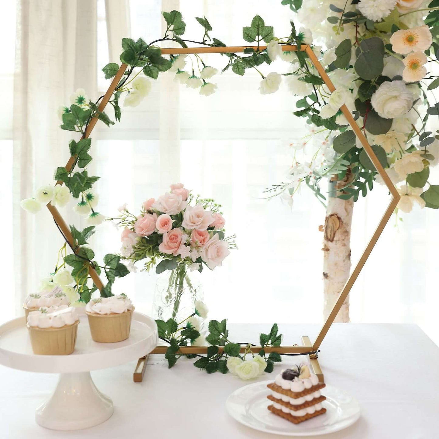 Hexagon Wedding Arch Table Centerpiece Metal Gold - Self-Standing Geometric Flower Balloon Stand 21"