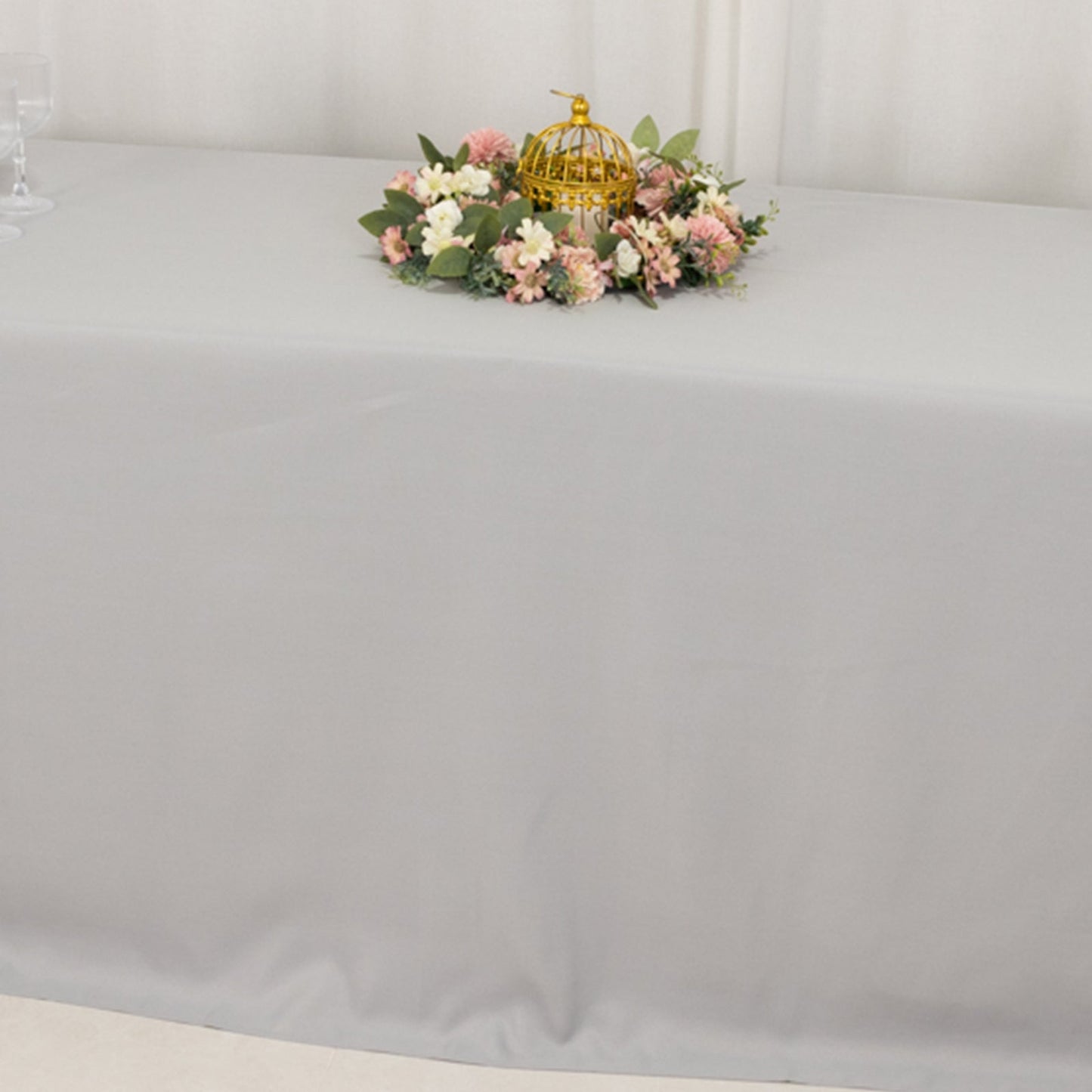 Premium Polyester 90"x156" Rectangle Tablecloth Silver - Seamless 220GSM Stain-Resistant Table Cover