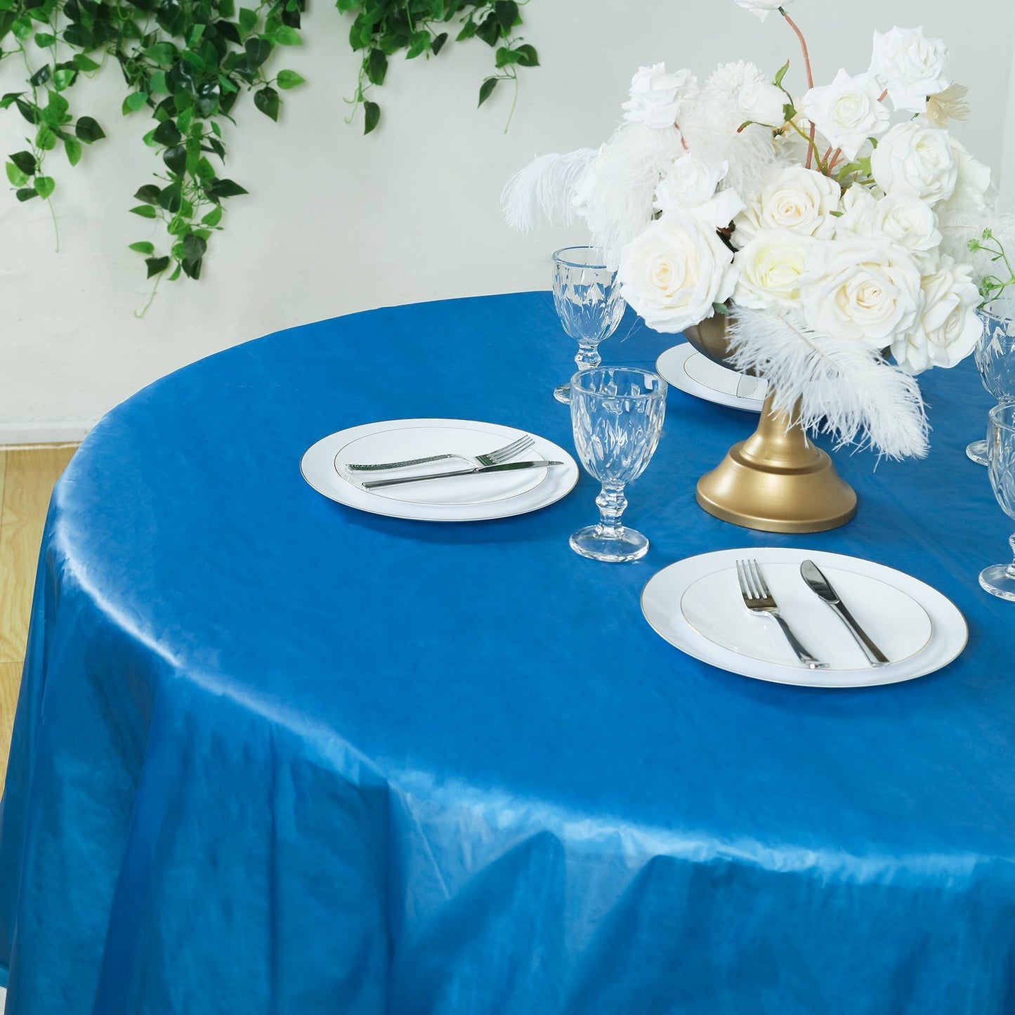 5-Pack Plastic Table Covers Navy Blue Round - Durable PVC Disposable Tablecloths for Events 84"