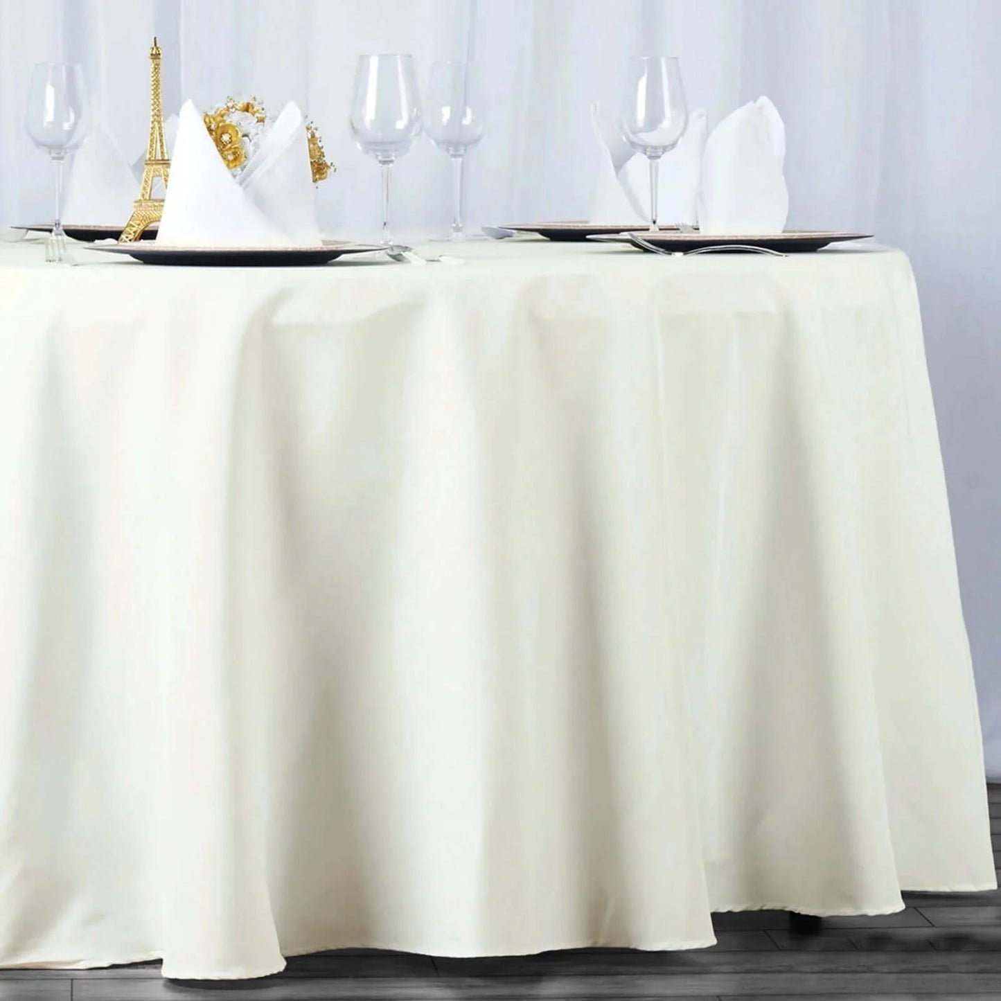 Fire Retardant Premium Polyester 120" Round Tablecloth Ivory - High-Performance Seamless Table Cover