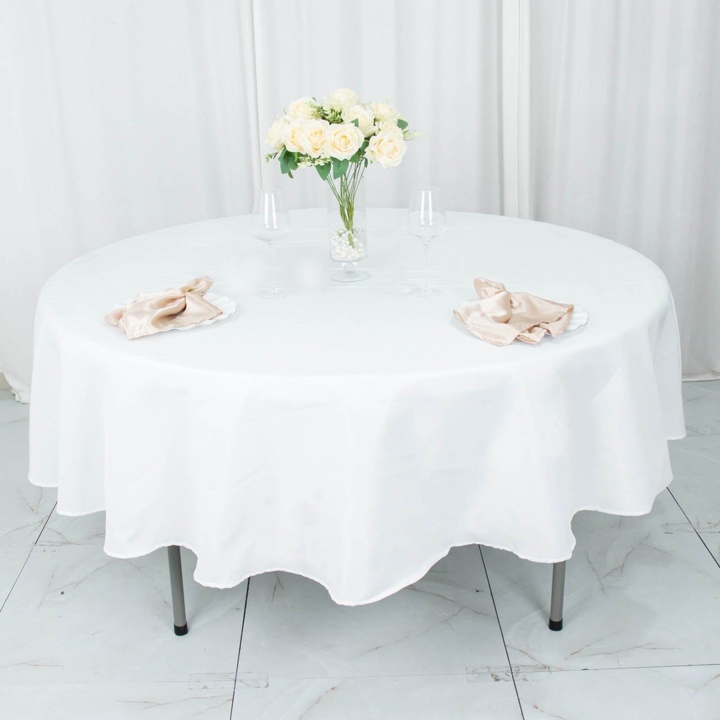Fire Retardant Premium Polyester 90" Round Tablecloth White - Stylish High-Performance Table Cover for Large Gatherings