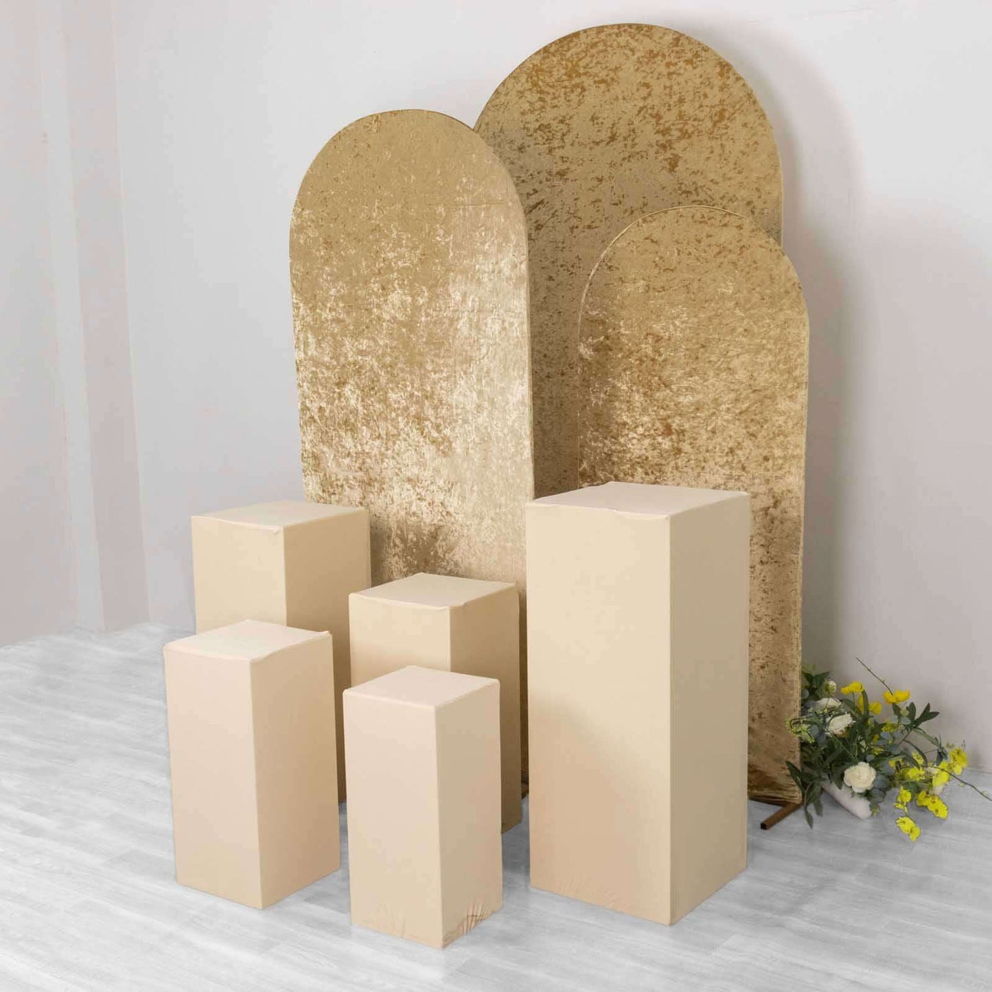 Set of 5 Beige Spandex Rectangle Pedestal Stand Covers, Stretchable Pillar Prop Covers - 160 GSM