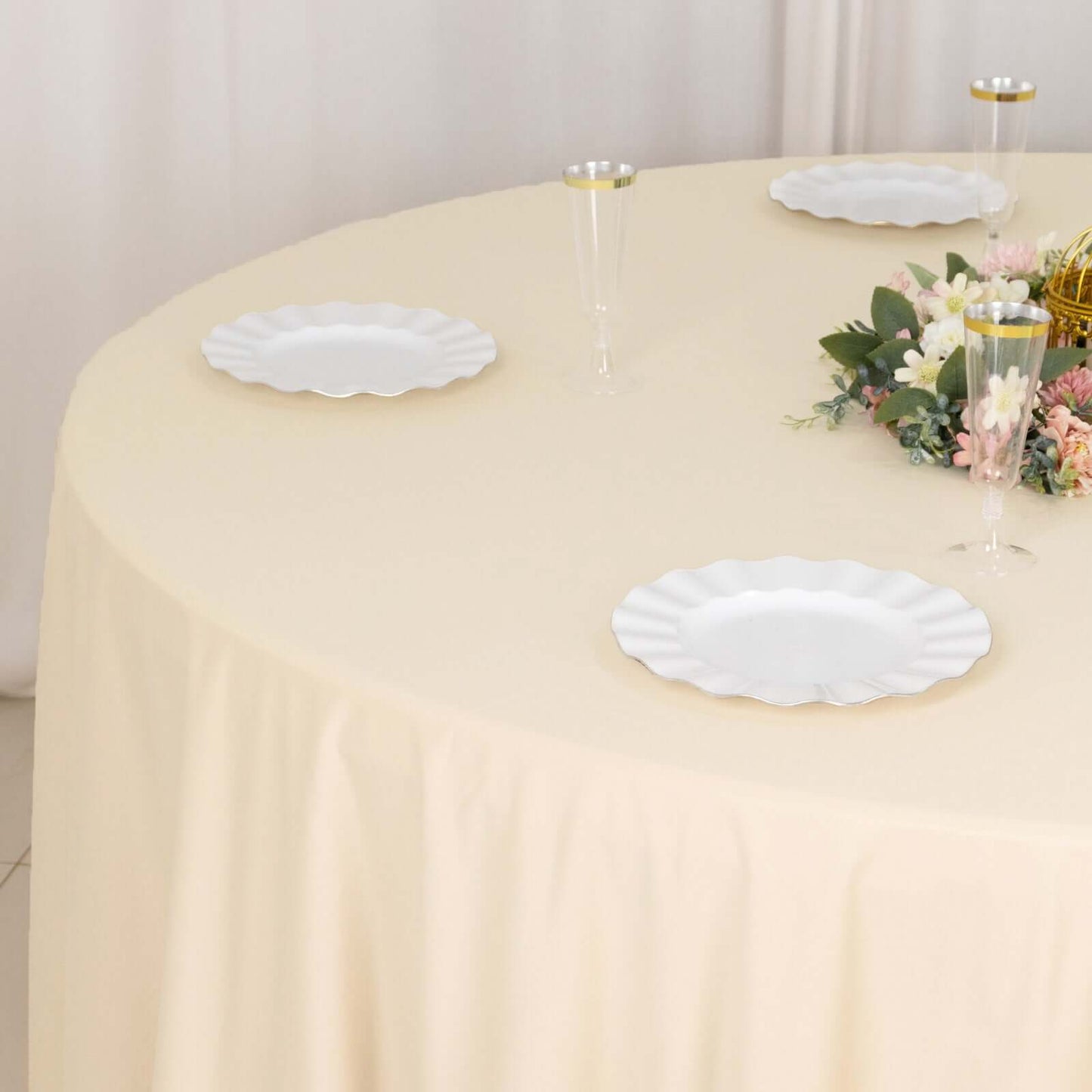 Scuba Round 120" Tablecloth Beige - Wrinkle Free & Stain Resistant Seamless Table Cover