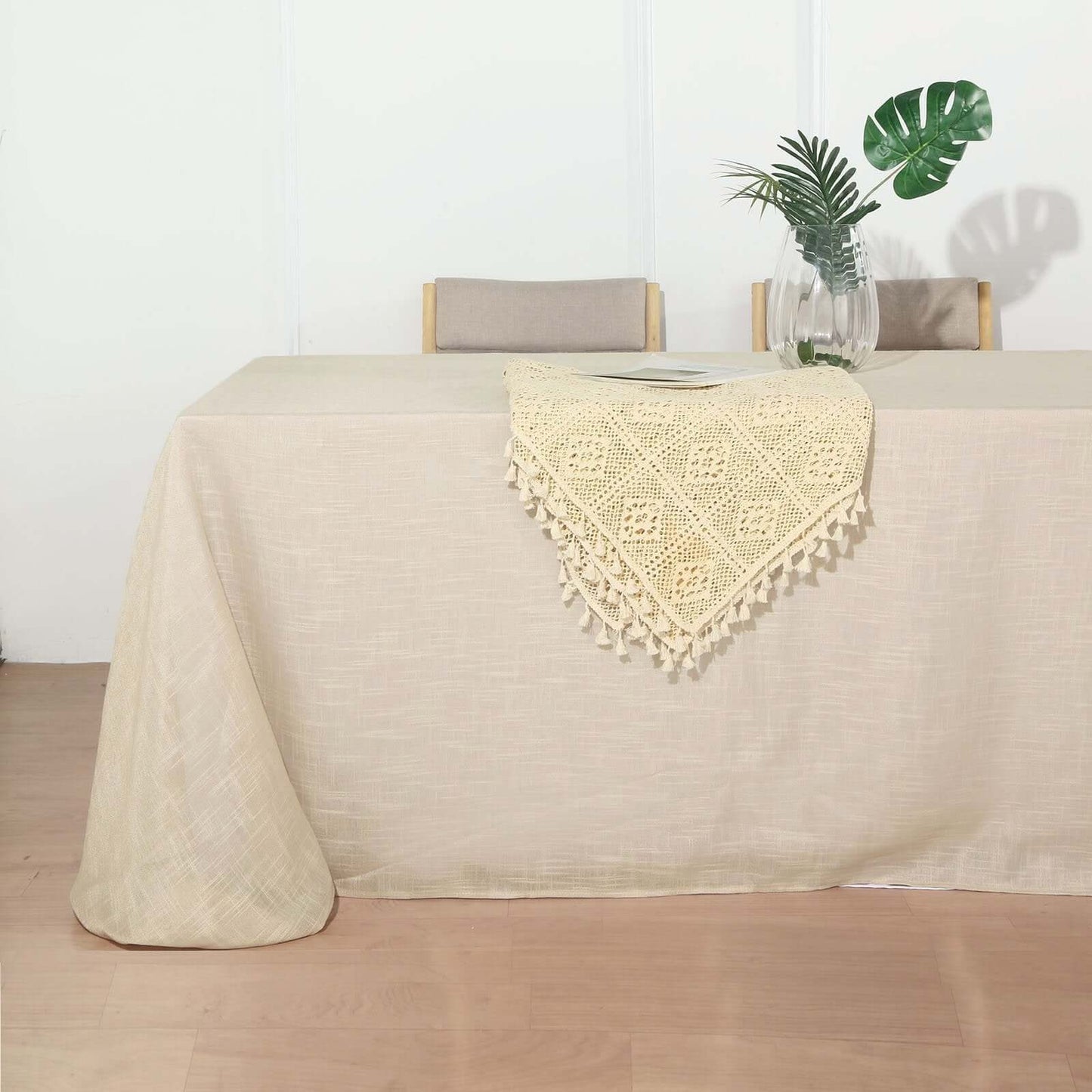 Faux Linen 90"x156" Rectangular Tablecloth Beige - Slubby Texture Wrinkle-Resistant Seamless Table Cover