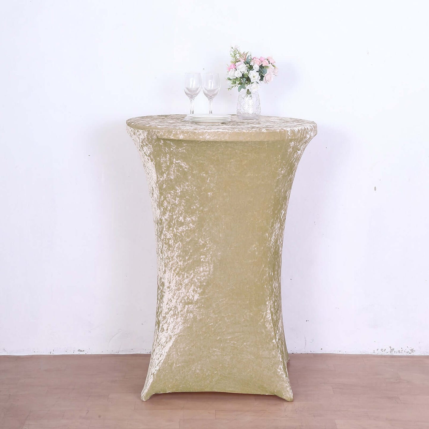 Crushed Velvet Spandex 30" Round Cocktail Table Cover Beige Smooth Highboy Tablecloth