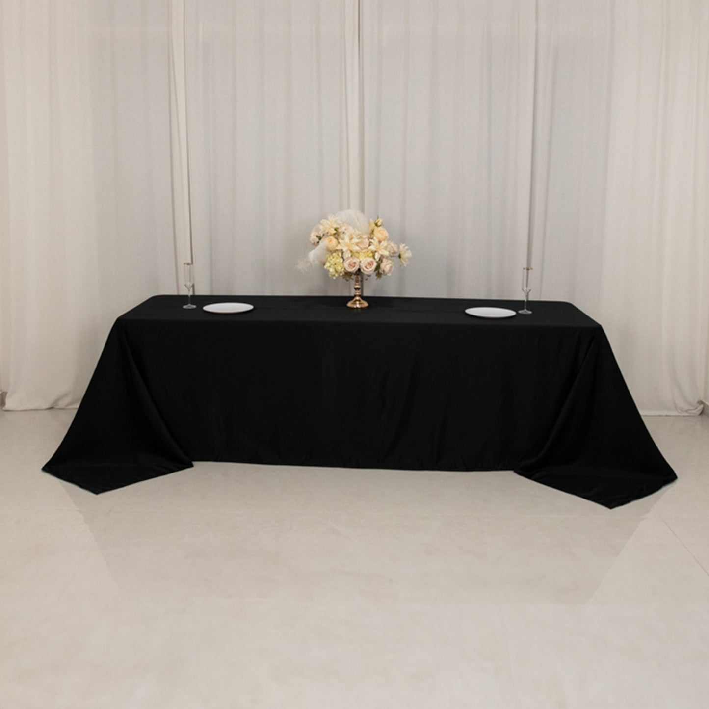 Lamour Satin 90"x156" Rectangle Tablecloth Black - Luxurious, Soft Seamless Table Cover for Stylish Settings