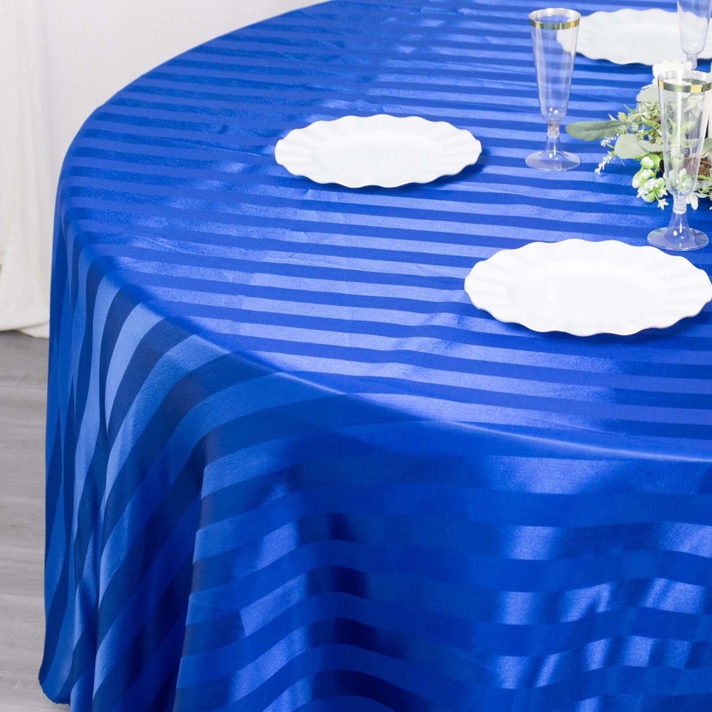 Satin Striped 120" Round Tablecloth Royal Blue - Silky Smooth Seamless Table Cover