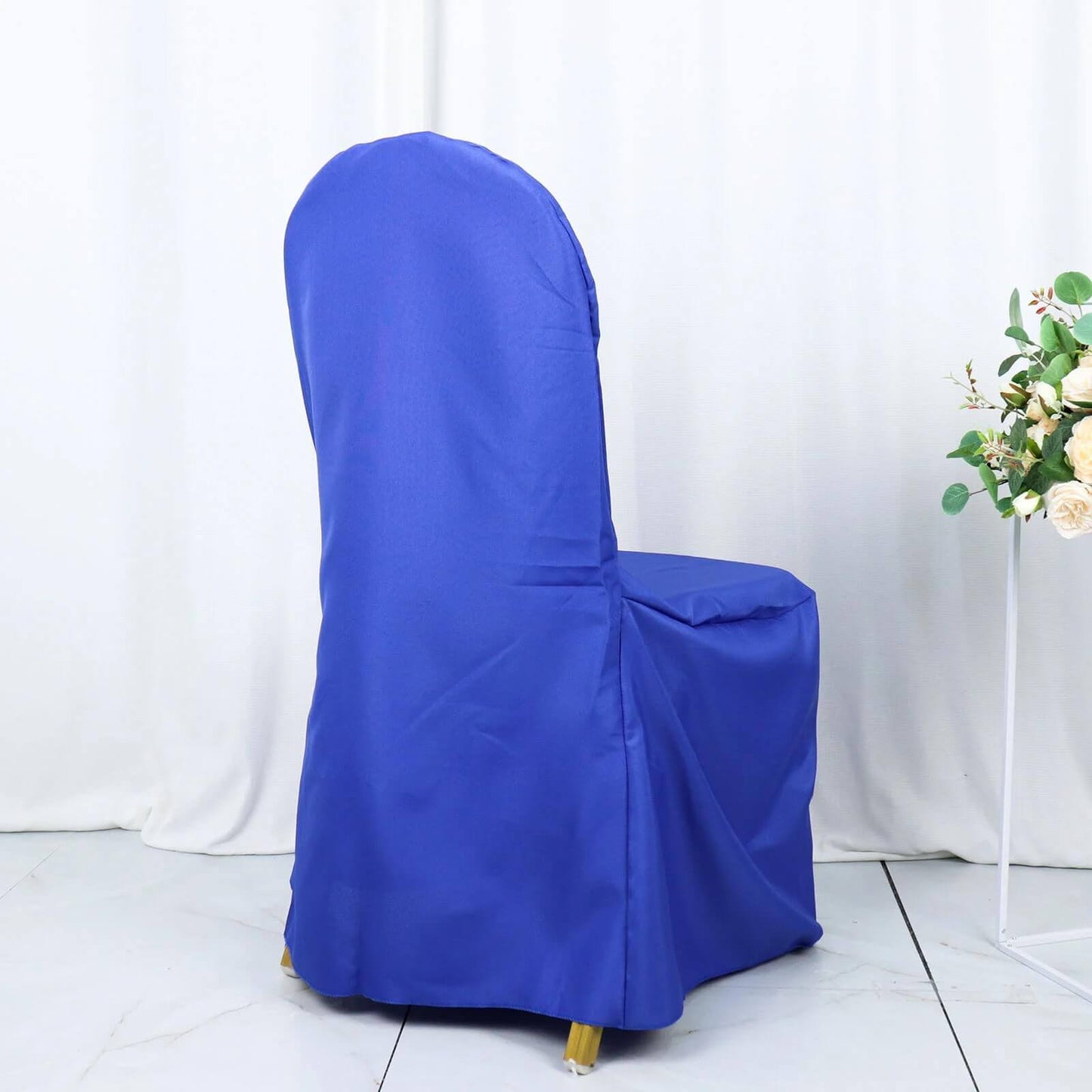 10 Pack Polyester Chair Cover for Banquet Chairs Royal Blue - Stain-Resistant Reusable Slip-On Slipcover