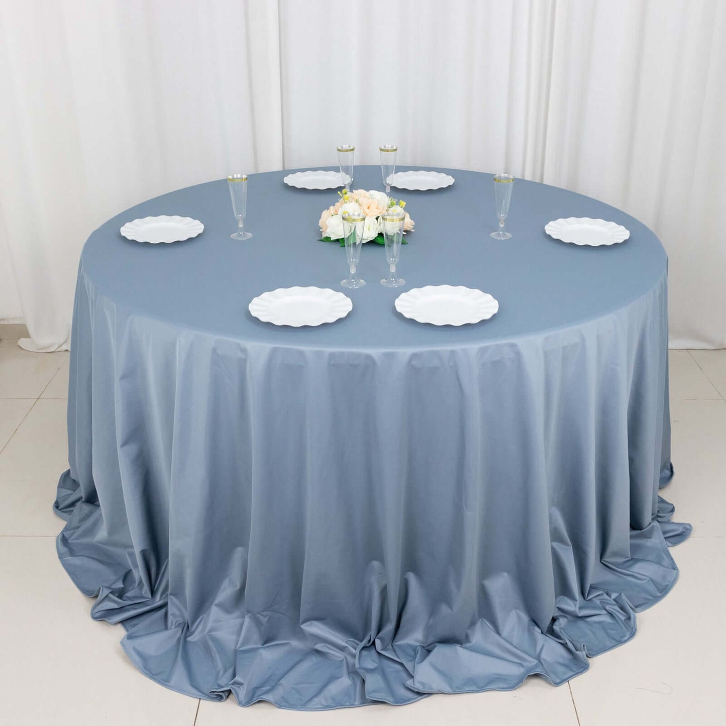 Scuba Round 132" Tablecloth Dusty Blue - Wrinkle Free & Stain Resistant Seamless Table Cover