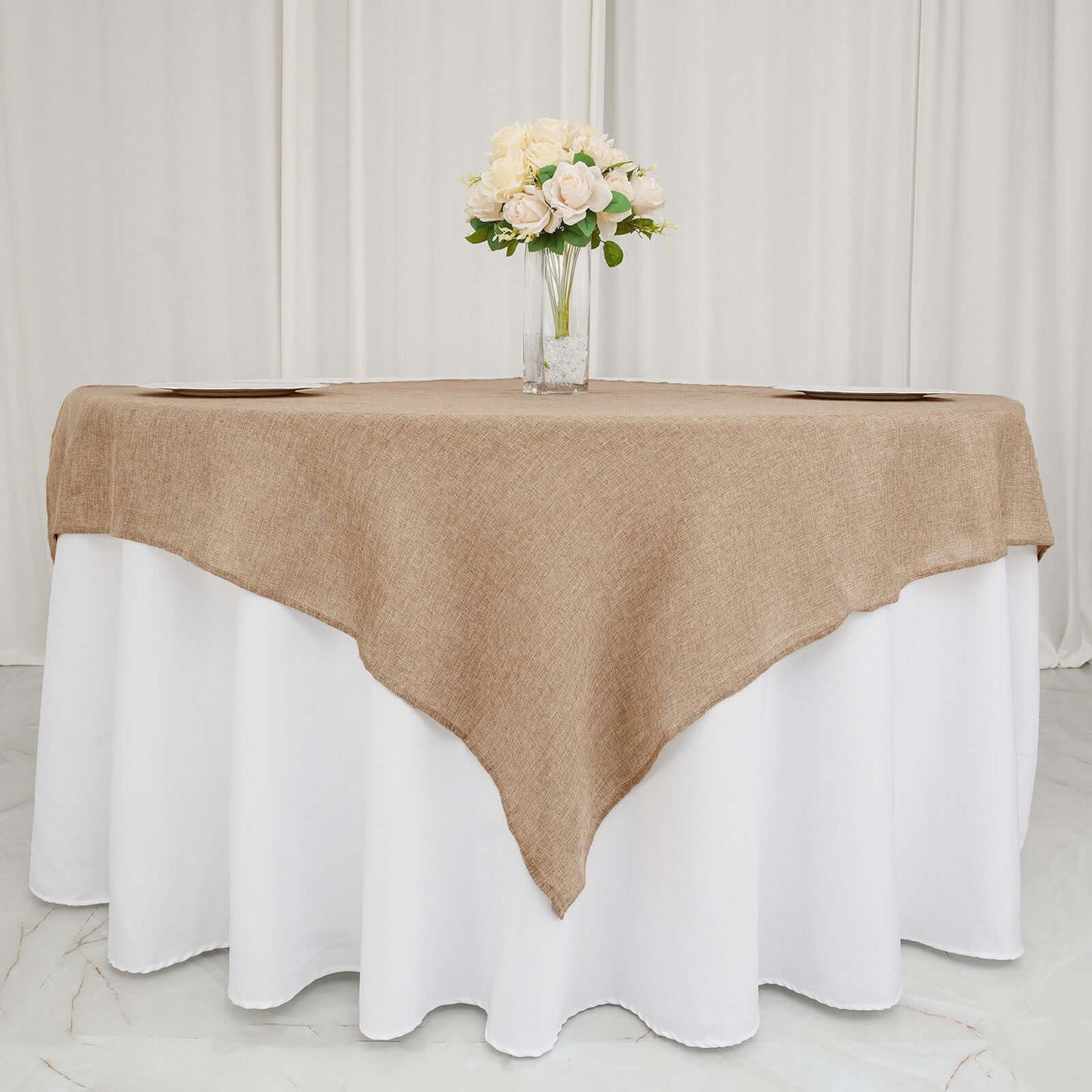Faux Burlap Jute 54"x54" Table Overlay Square Tablecloth Natural - Rustic Event Table Linen