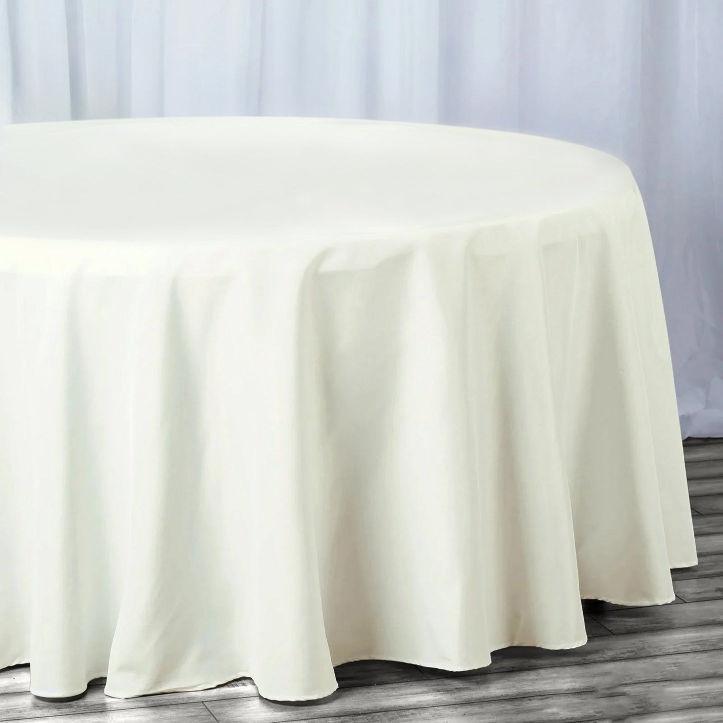 Fire Retardant Premium Polyester 132" Round Tablecloth Ivory - High-Performance Seamless Table Cover