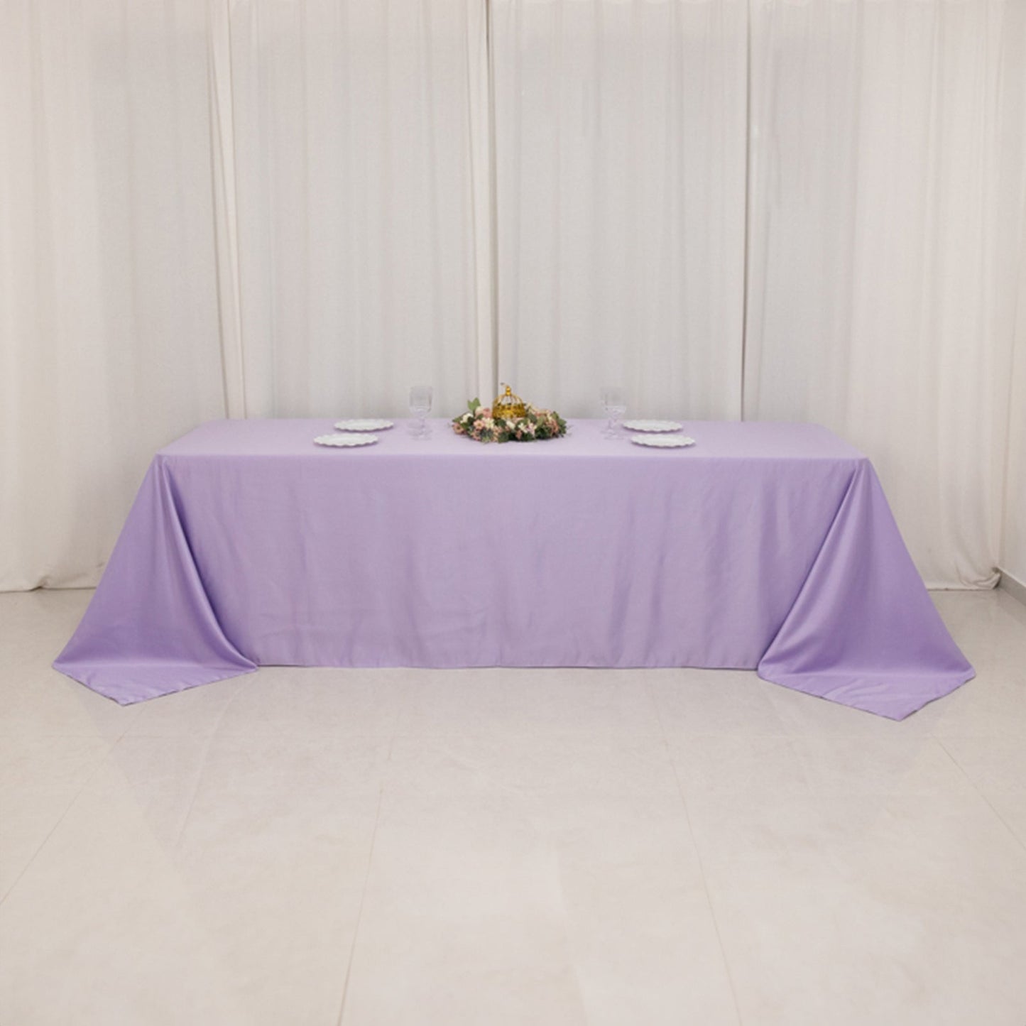 Lamour Satin 90"x156" Rectangle Tablecloth Lavender Lilac - Luxurious, Soft Seamless Table Cover