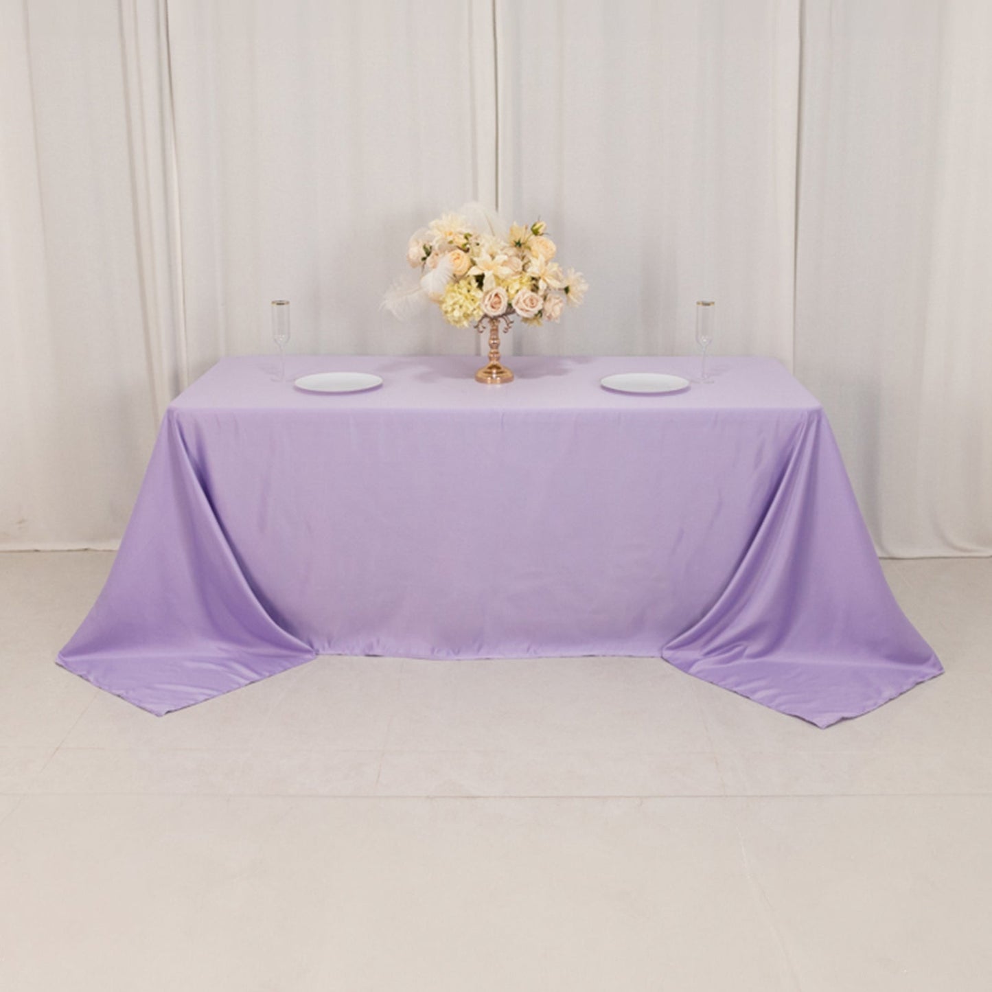 Lamour Satin 90"x132" Rectangle Tablecloth Lavender Lilac - Soft & Silk-Like Seamless Table Cover