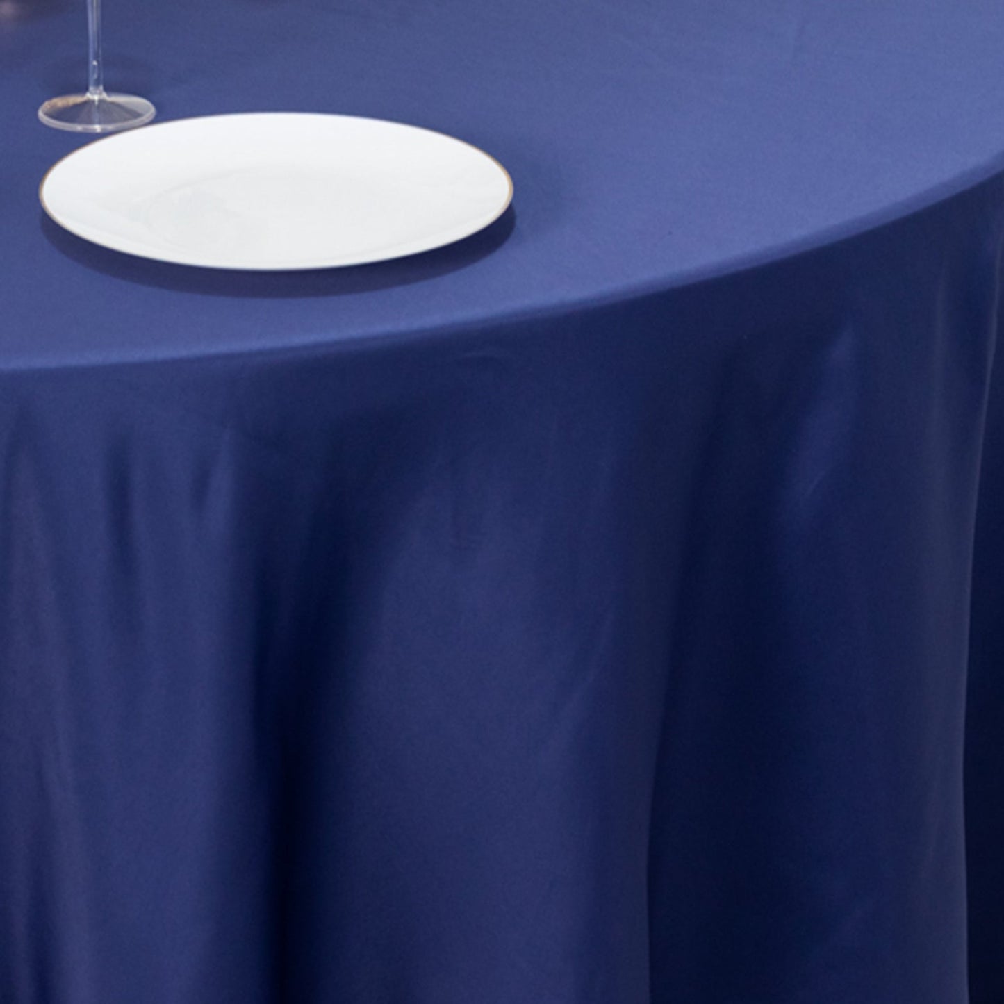 Lamour Satin 120" Round Tablecloth Navy Blue - Seamless Table Cover with Soft Tempered Sheen