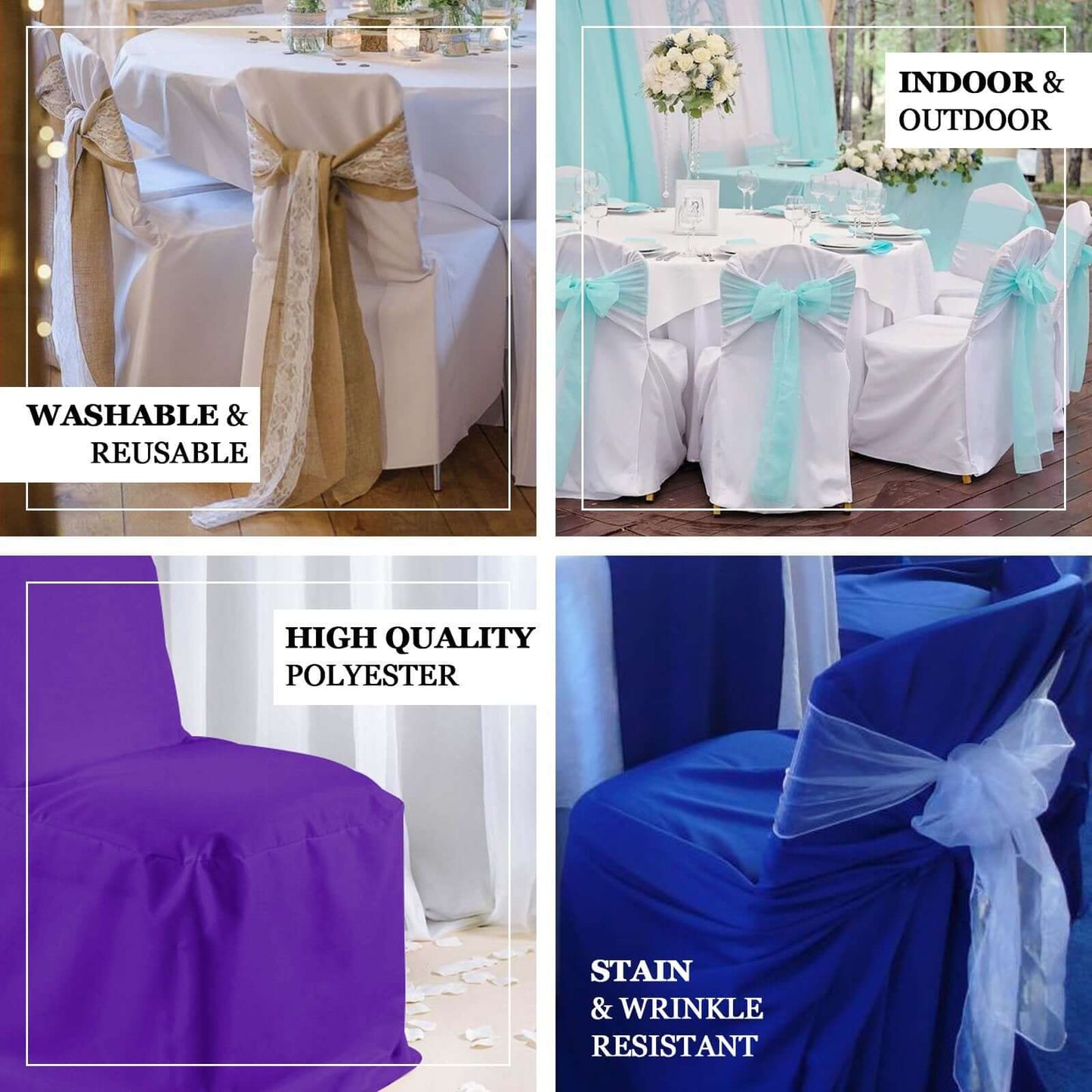 Polyester Slip On Banquet Chair Covers Royal Blue - Stain-Resistant Reusable Durable Fabric