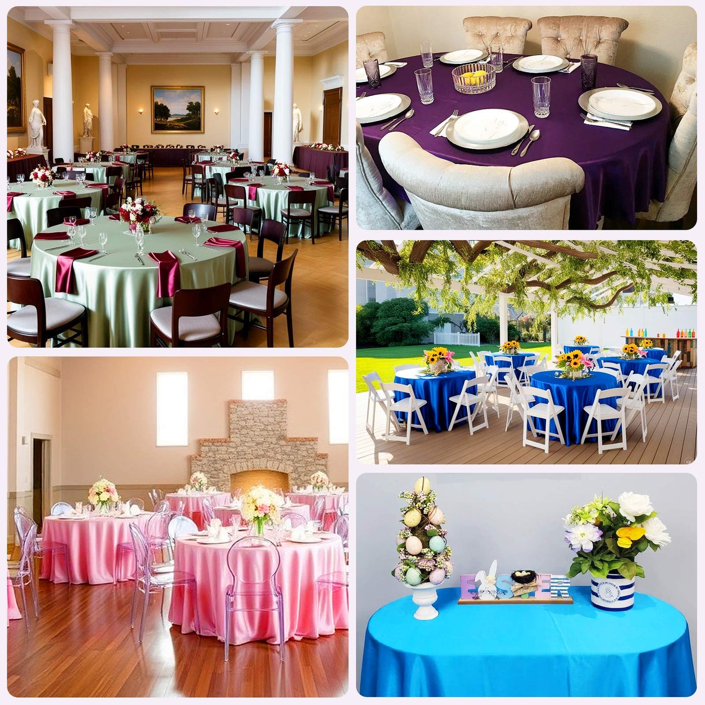 Lamour Satin 120" Round Tablecloth Royal Blue - Seamless Table Cover with Soft Tempered Sheen