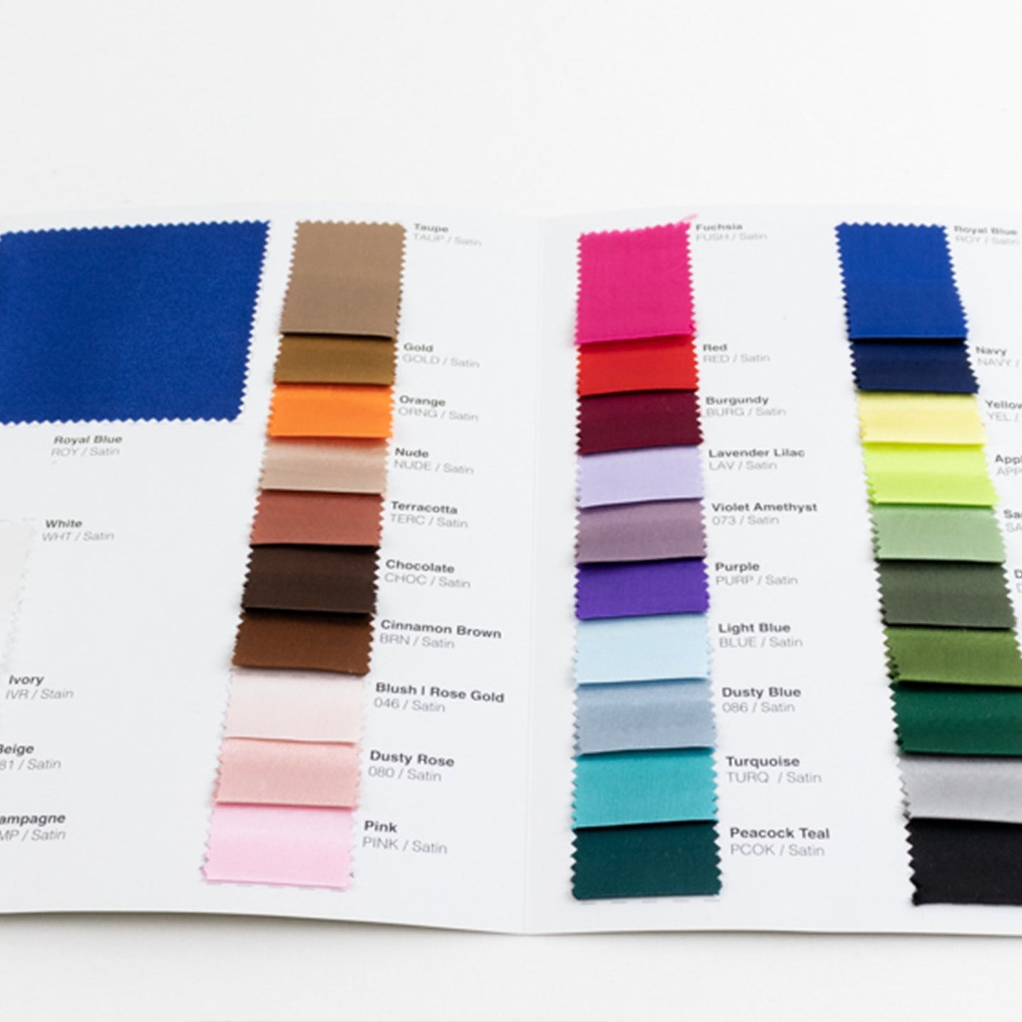 Satin Fabric Sample Book - 34 Colors, High-Quality Swatches for Upholstery, Sewing and Craft Projects