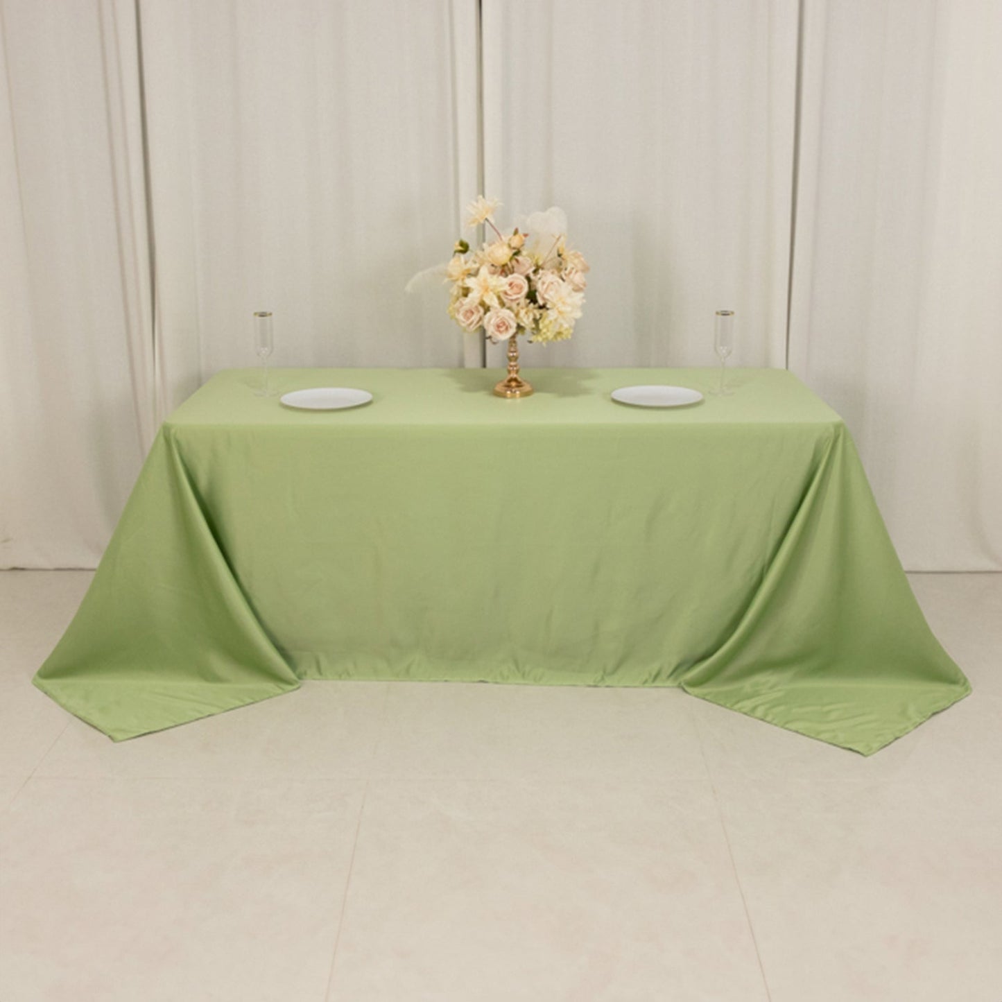 Lamour Satin 90"x132" Rectangle Tablecloth Sage Green - Soft & Silk-Like Seamless Table Cover