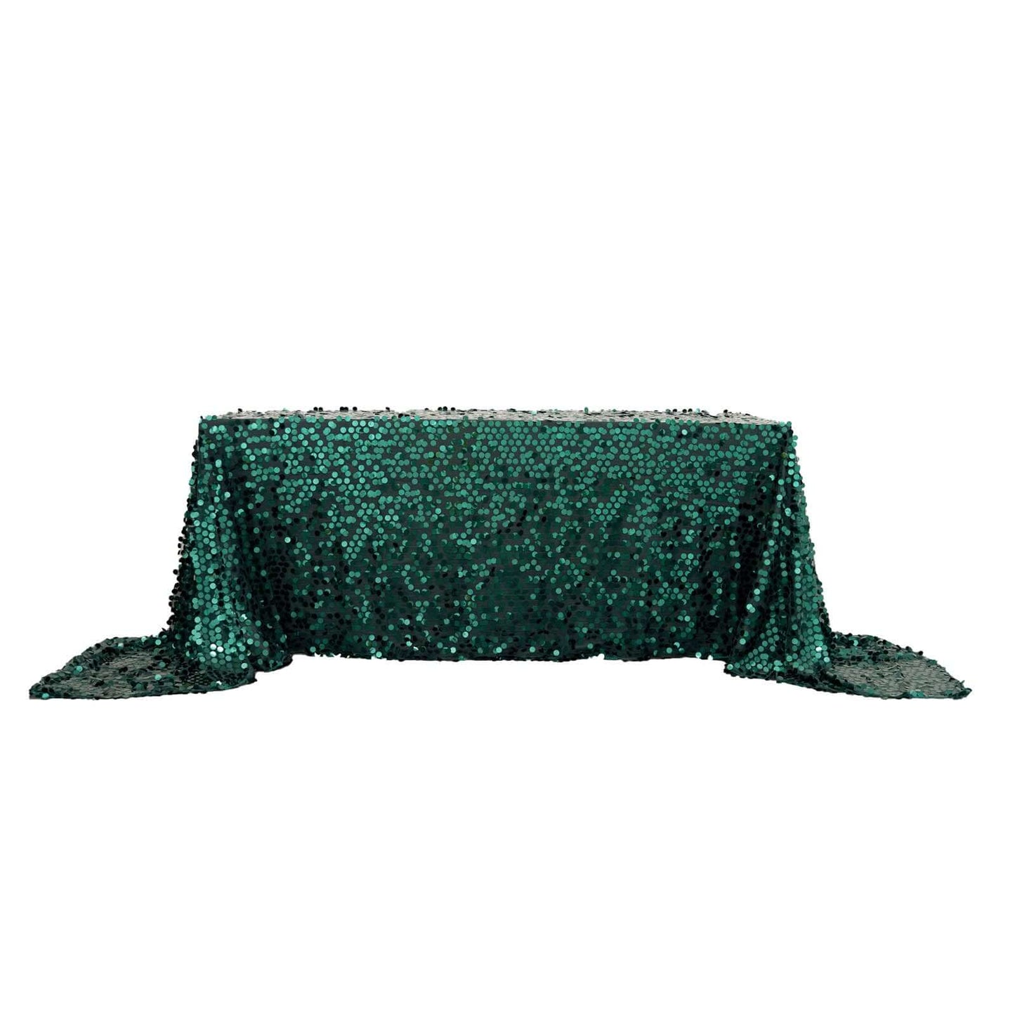 Sequin 90"x156" Rectangle Tablecloth Hunter Emerald Green - Seamless Big Payette Table Cover