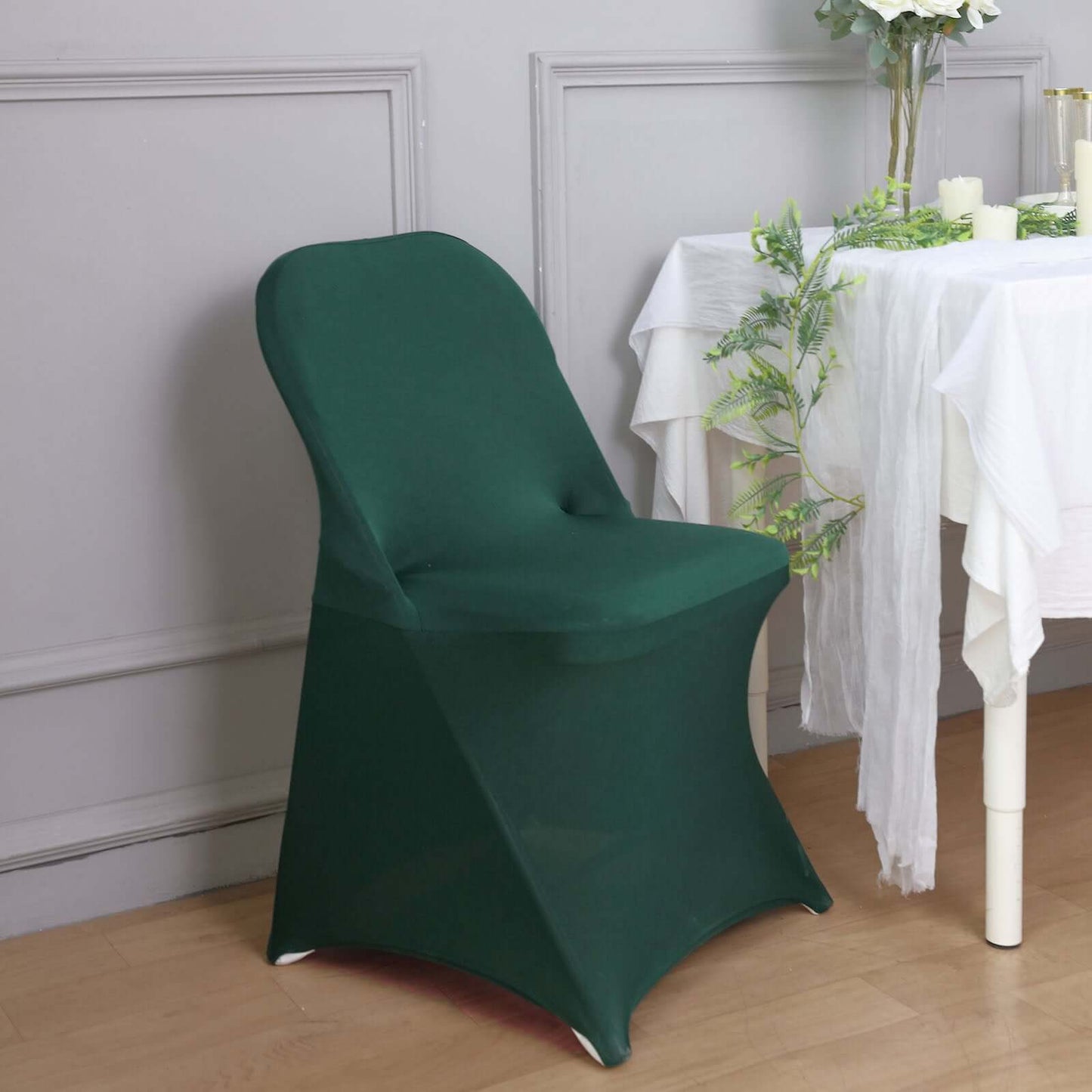 Stretch Spandex Chair Cover Hunter Emerald Green for Folding Chairs - Reusable & Wrinkle-Resistant 160GSM Fitted Slipcover