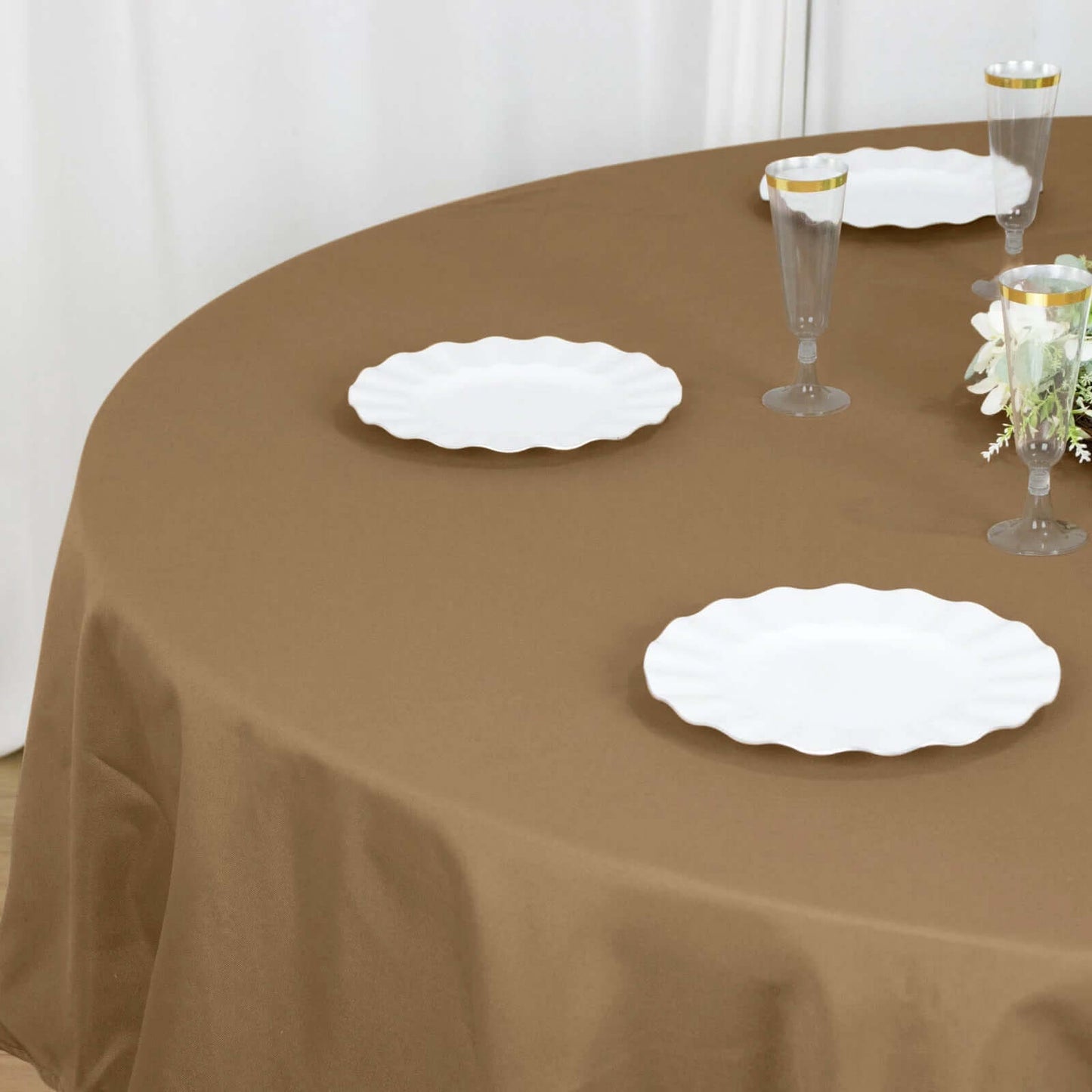 Polyester 90" Round Tablecloth Taupe - Stain & Wrinkle-Resistant Table Cover