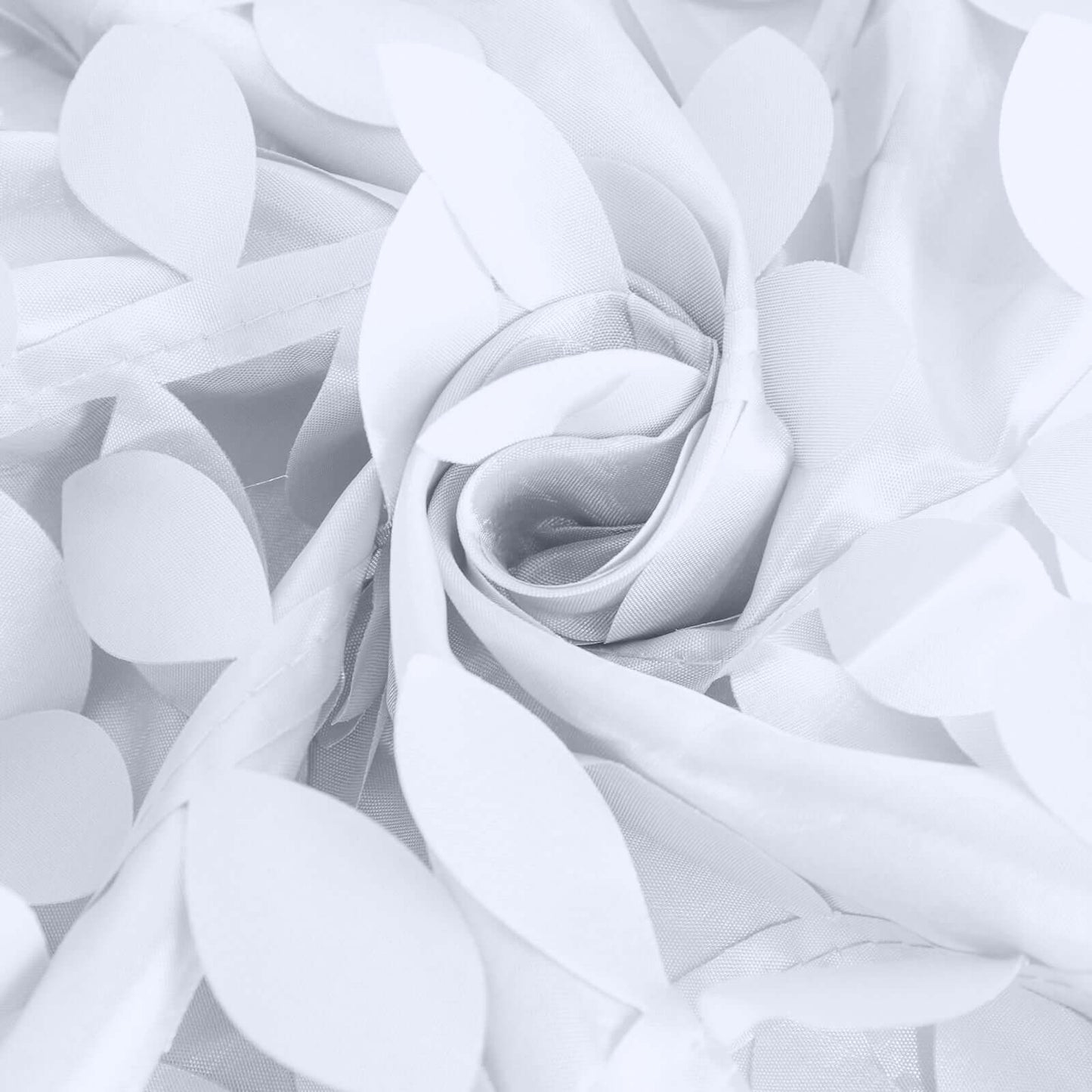 Taffeta 132" Round Tablecloth White 3D Leaf Petal Design Seamless Table Cover for Chic Wedding & Event Decor