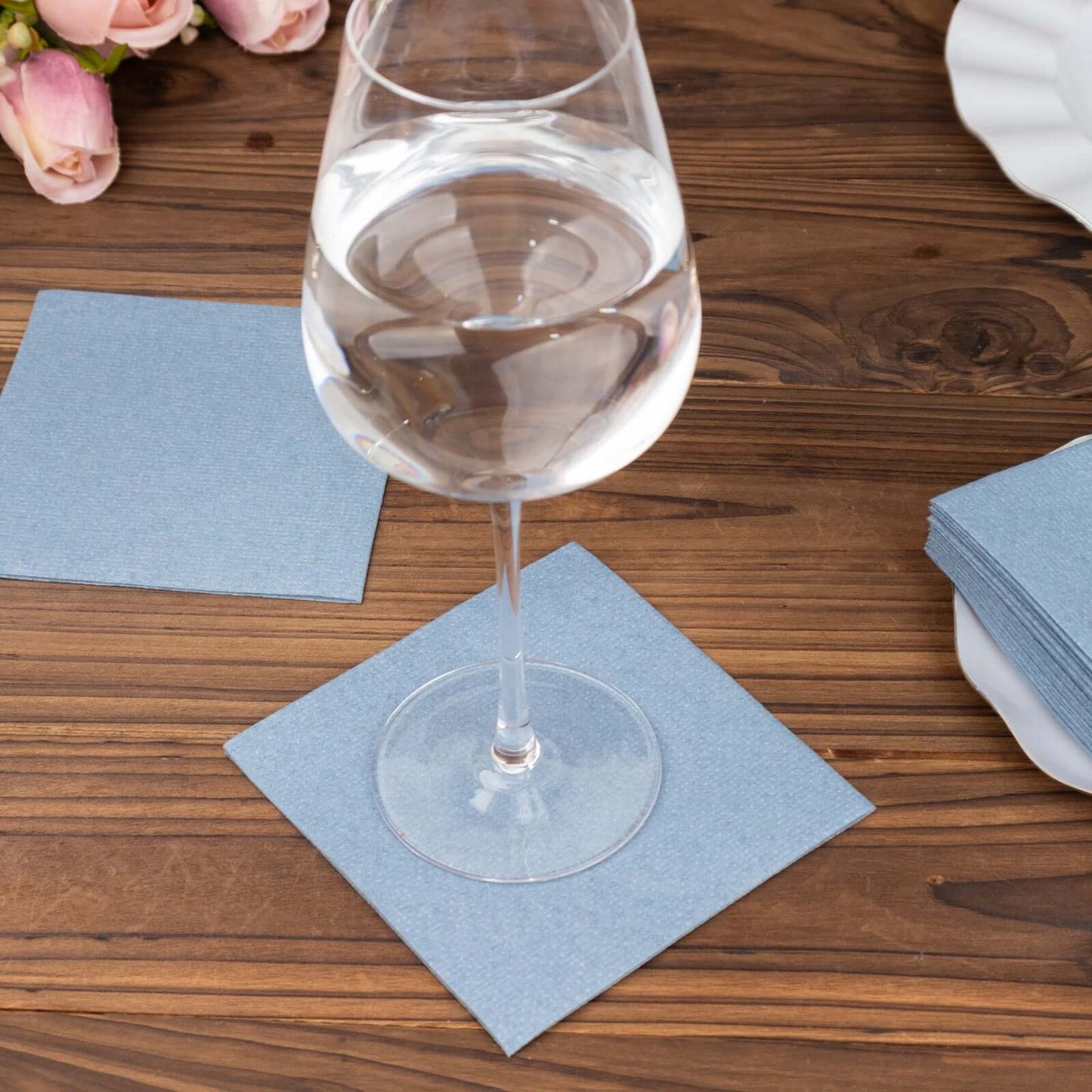 20 Pack Linen-Like Paper 5"x5" Napkins Dusty Blue - Highly Absorbent Airlaid Napkins