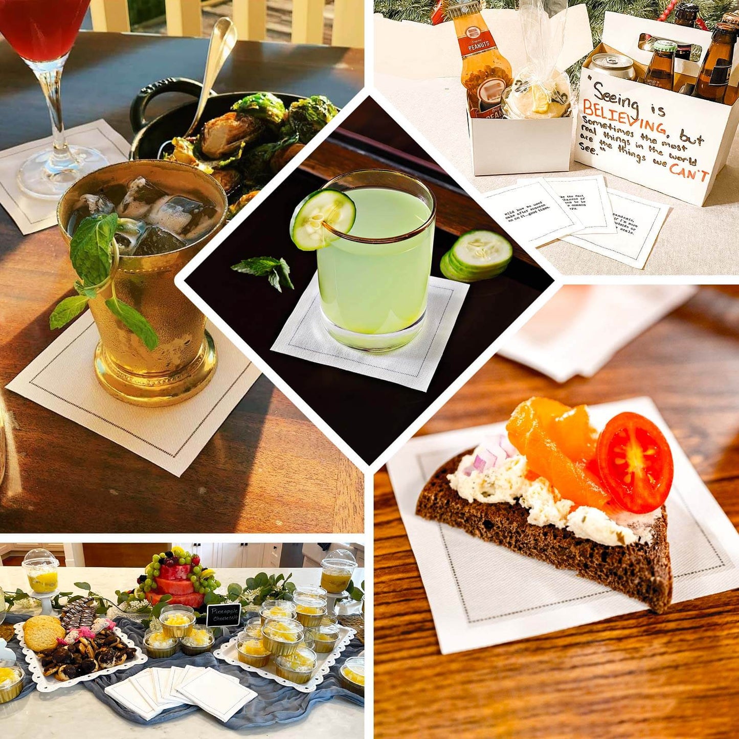 Disposable Cotton Cocktail Napkins â€“ 50 White 4.5" x 4.5" Napkins for High-End Bars, Receptions & Parties