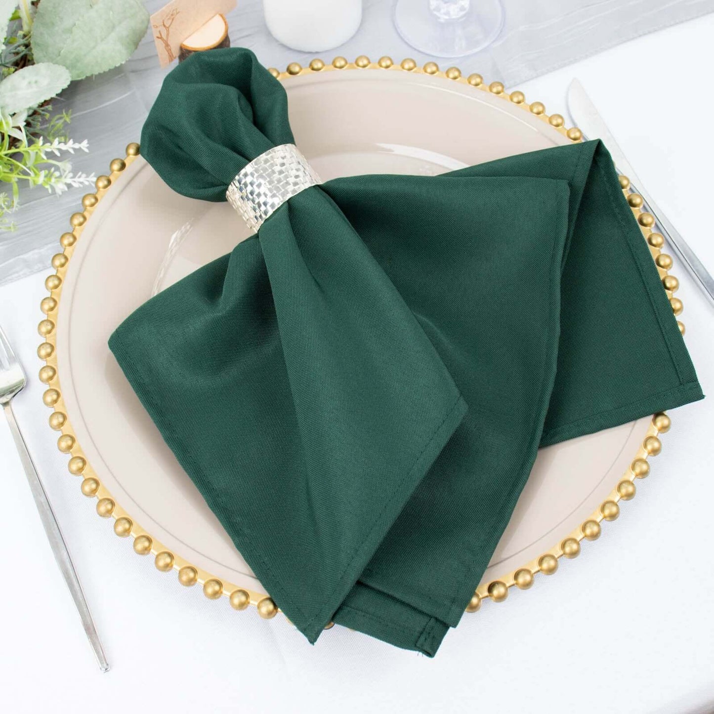 5 Pack Premium Polyester 20"x20" Napkins Hunter Emerald Green - Wrinkle-Resistant & Durable Dinner Napkins