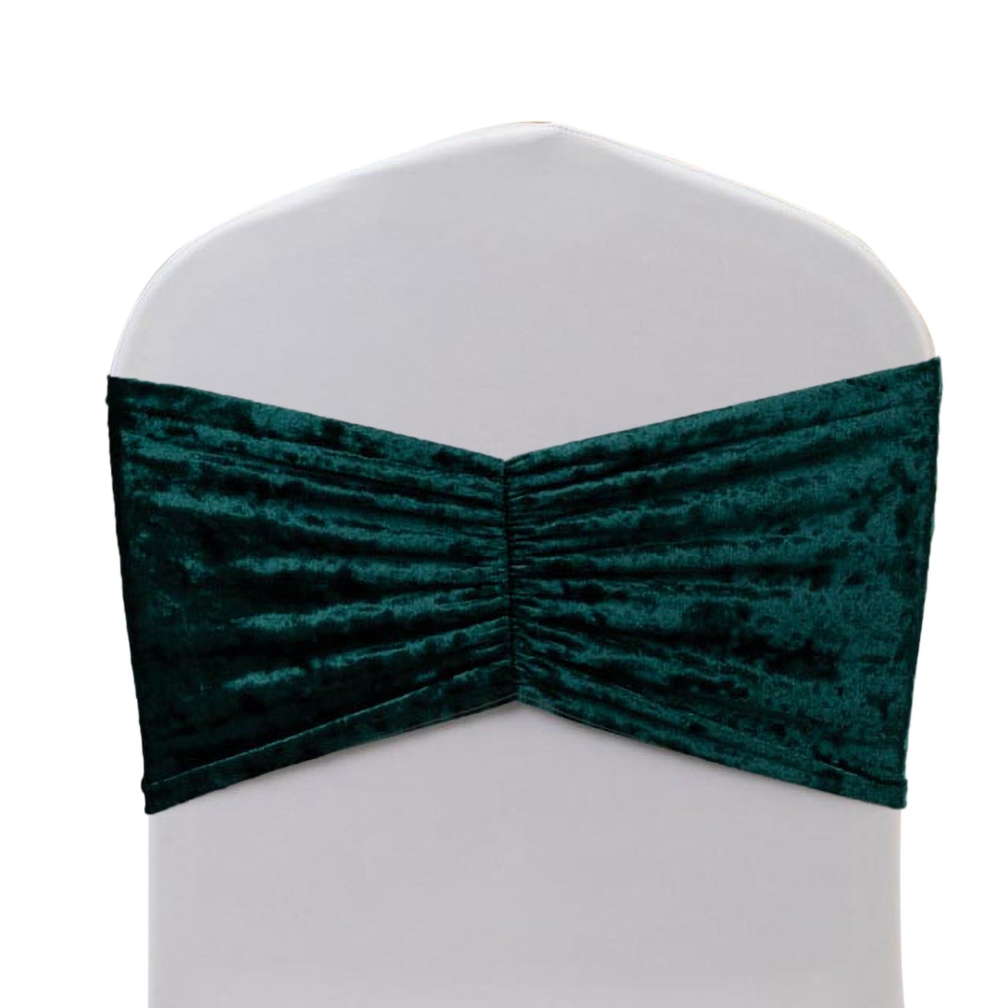 5 Pack Crushed Velvet Chair Bands Hunter Emerald Green Wide Ruffle Style - Textured Chair Sashes for Stunning Event Decor - 8"x15"