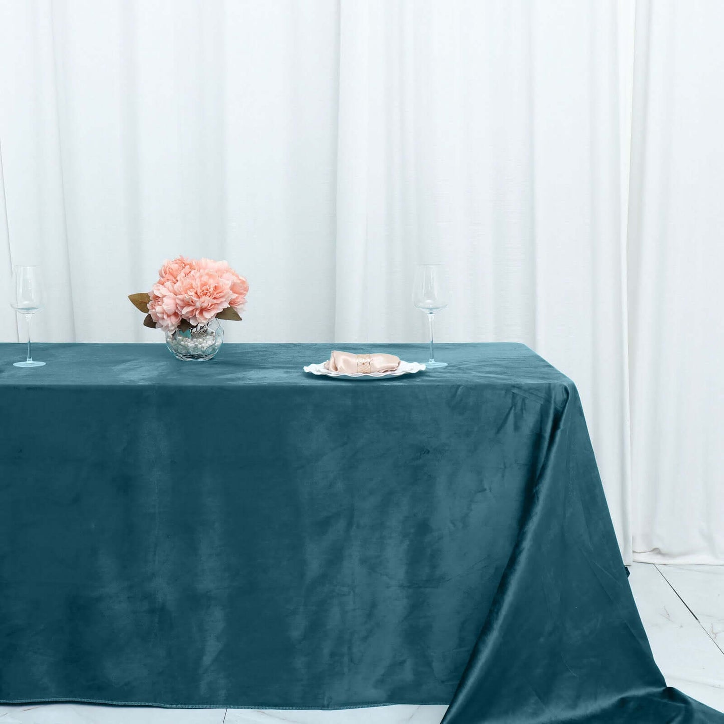 Premium Velvet 90"x156" Rectangle Tablecloth Peacock Teal - Reusable Soft & Seamless Table Cover