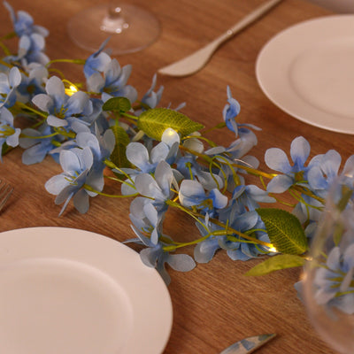 2-Pack Garland String Lights Jasmine Silk Flower Design Blue Warm White - Battery Operated Hanging DÃ©cor 6ft