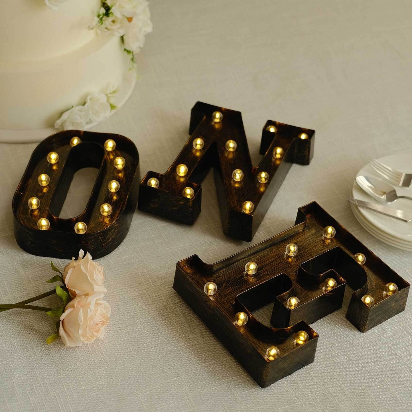 LED Marquee Letter "E" Industrial Style Antique Black - Light-Up Alphabet Sign for Weddings & Displays 9"